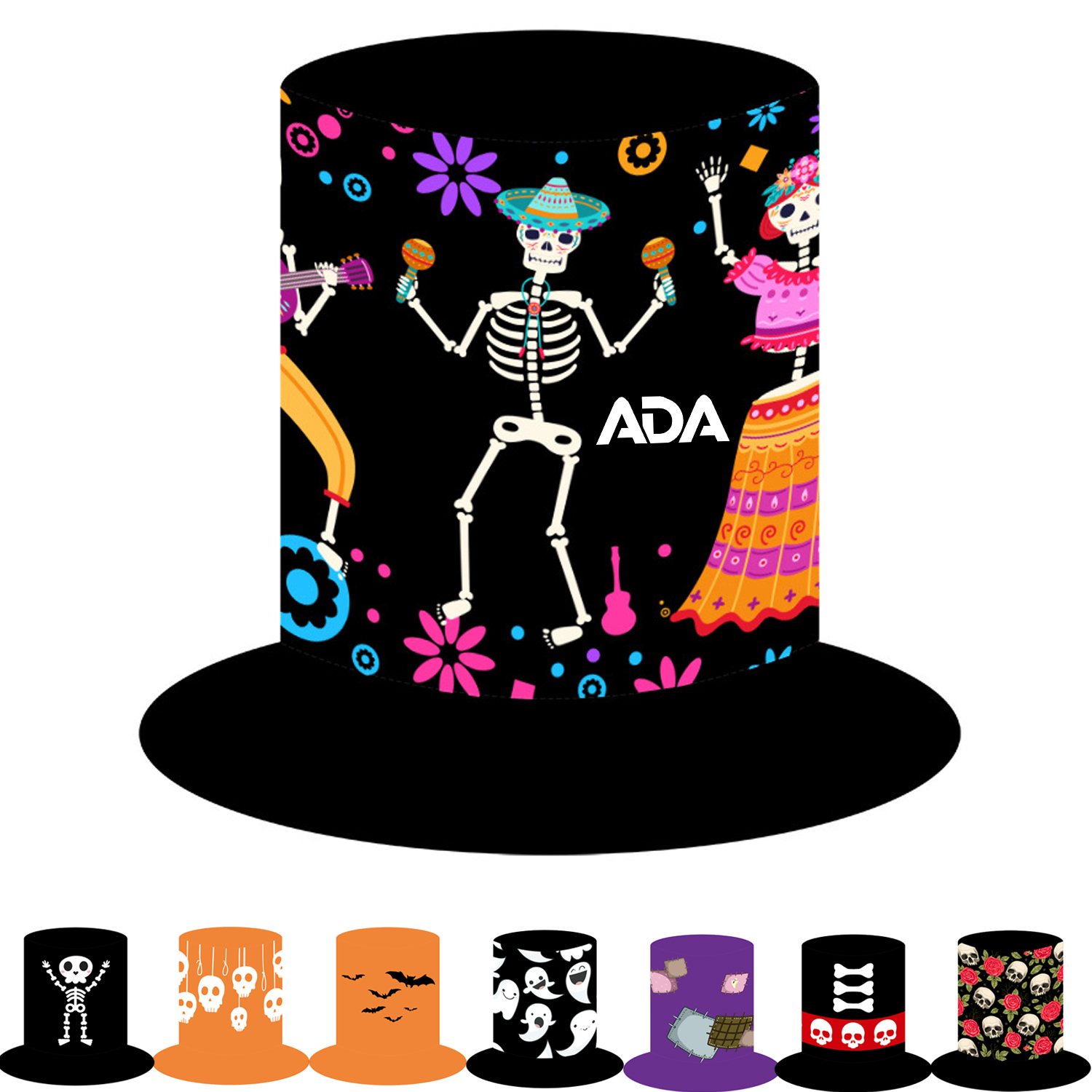 Polyester Halloween Skull Pumpkin Top Hat 1