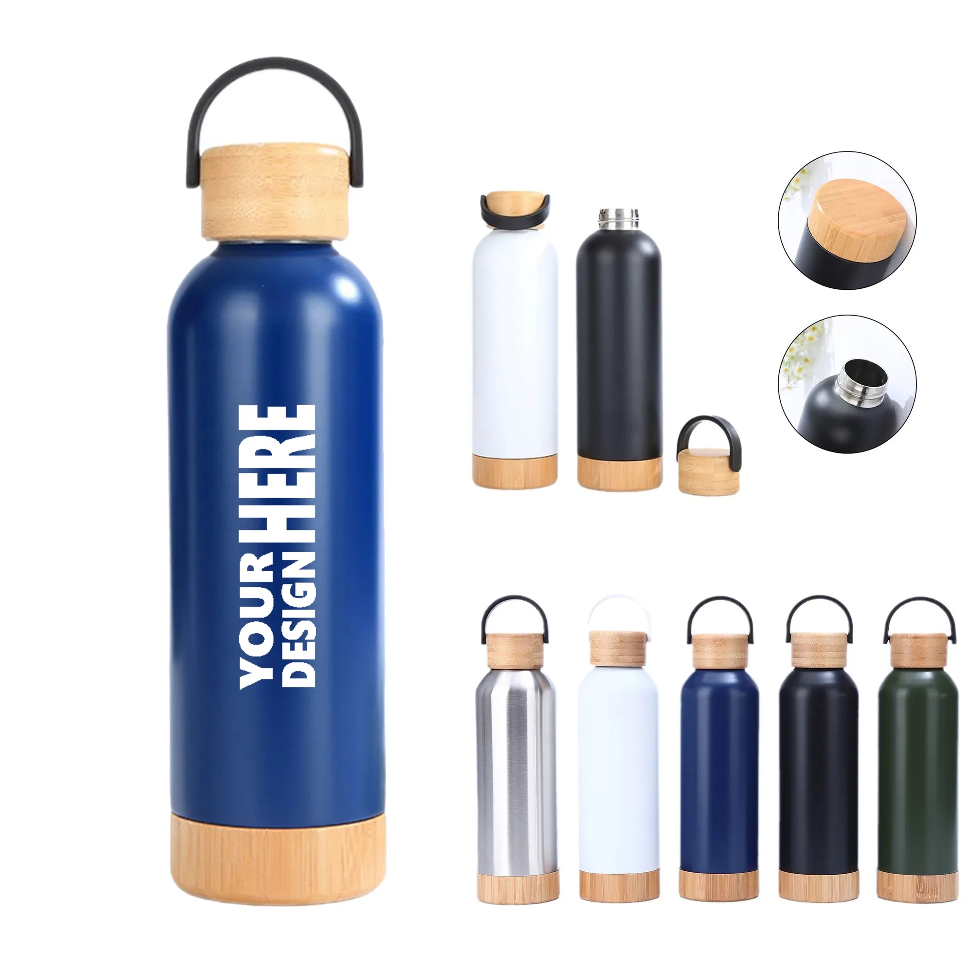17 Oz Bamboo Lid Stainless Steel Water Bottle