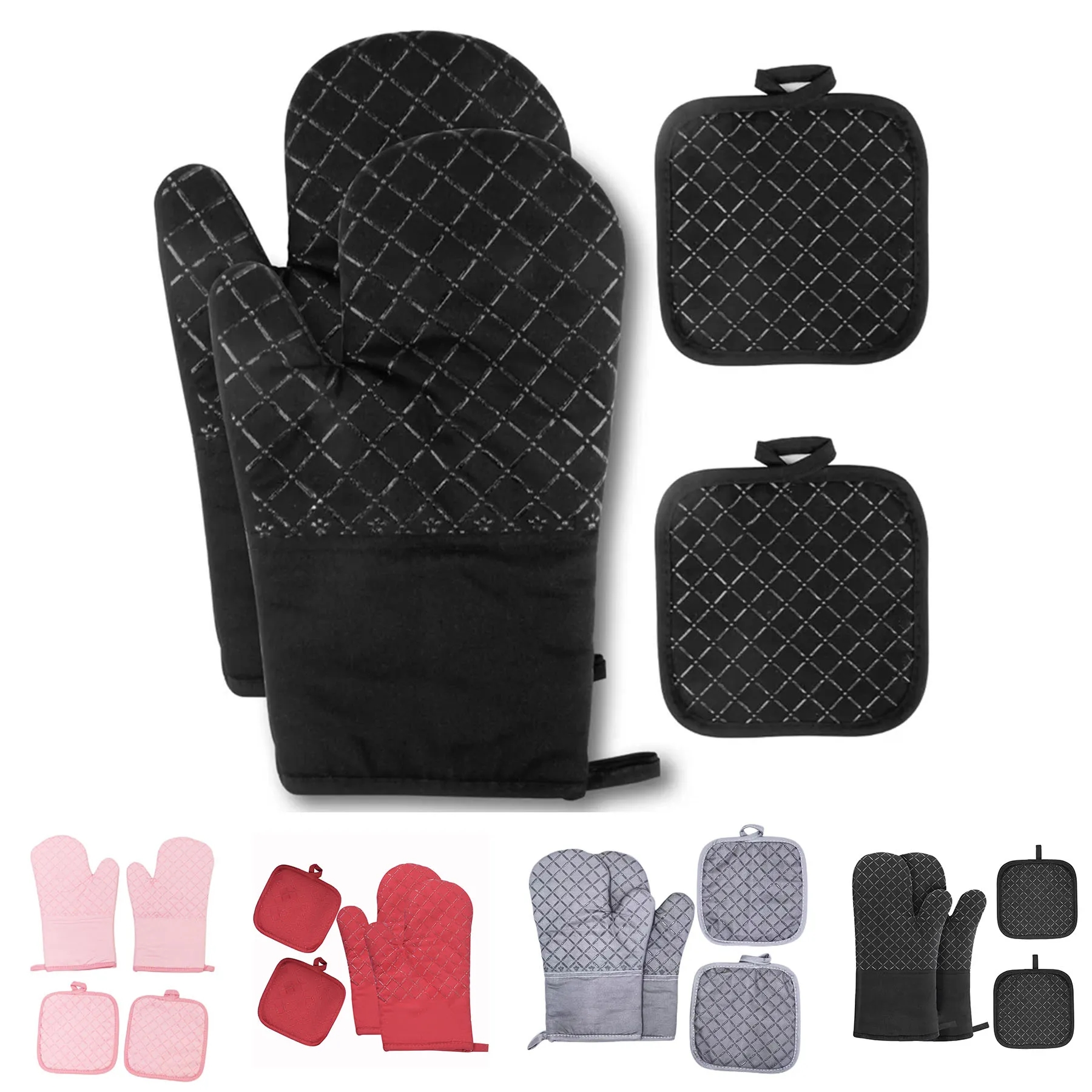 Four Sets-of Pure Cotton Silicone Heat Insulation Gloves 4