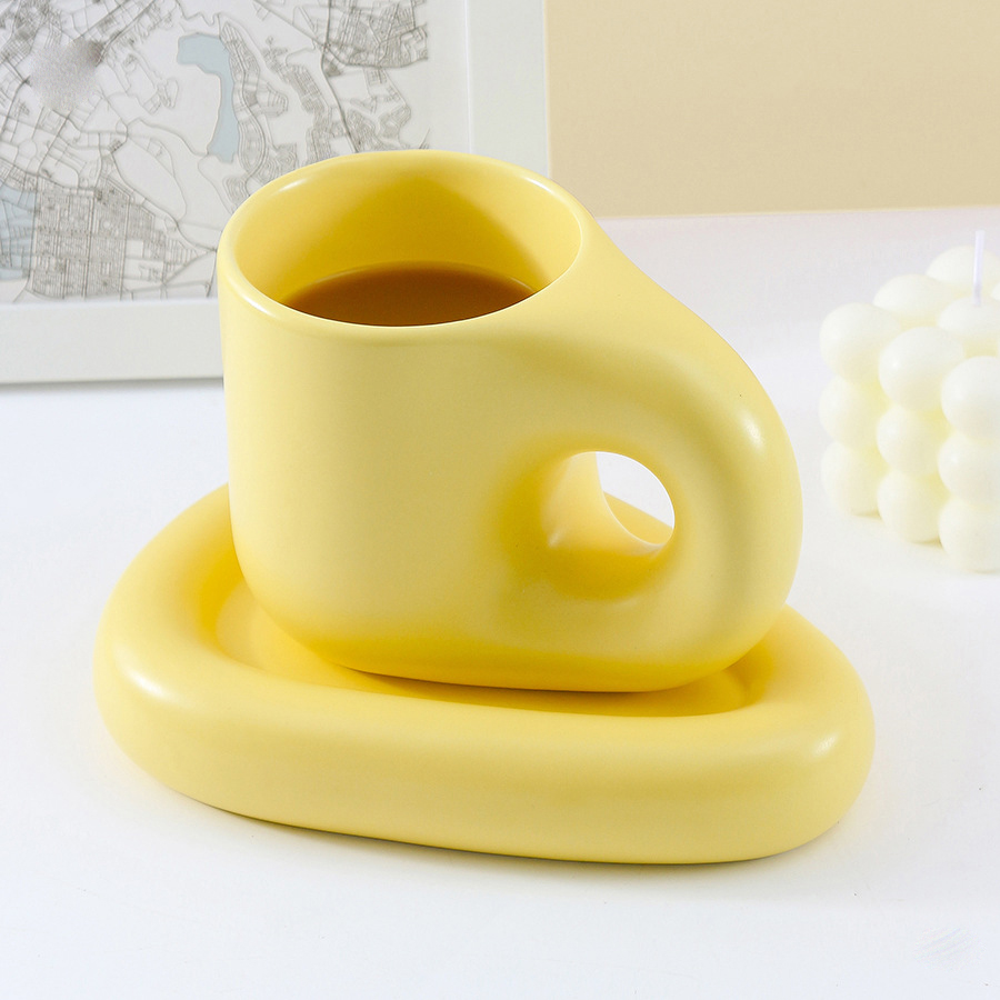 Chubby Ceramic Cup with Ceramic Saucer 3