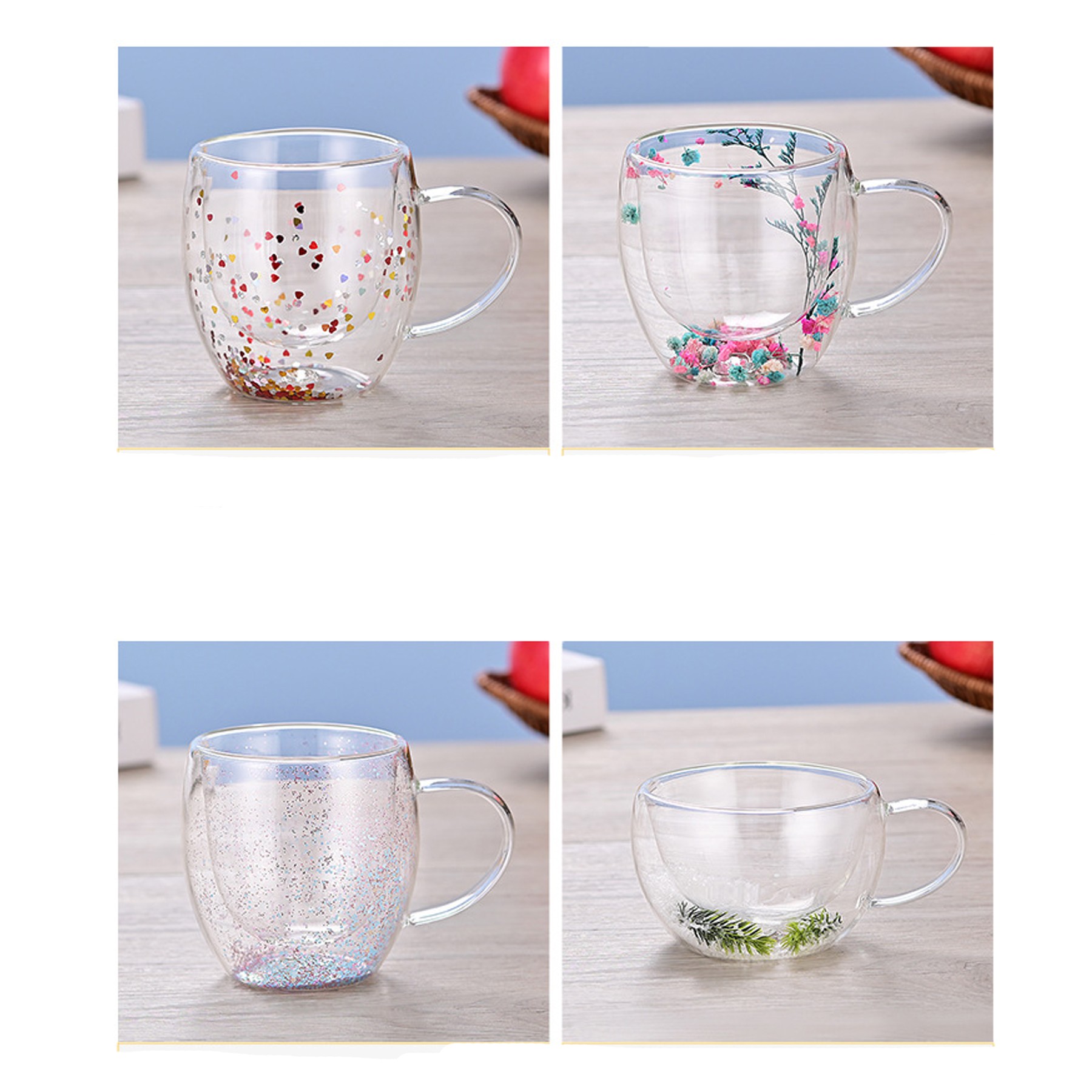 Double Glass Quicksand Flower Cup 2