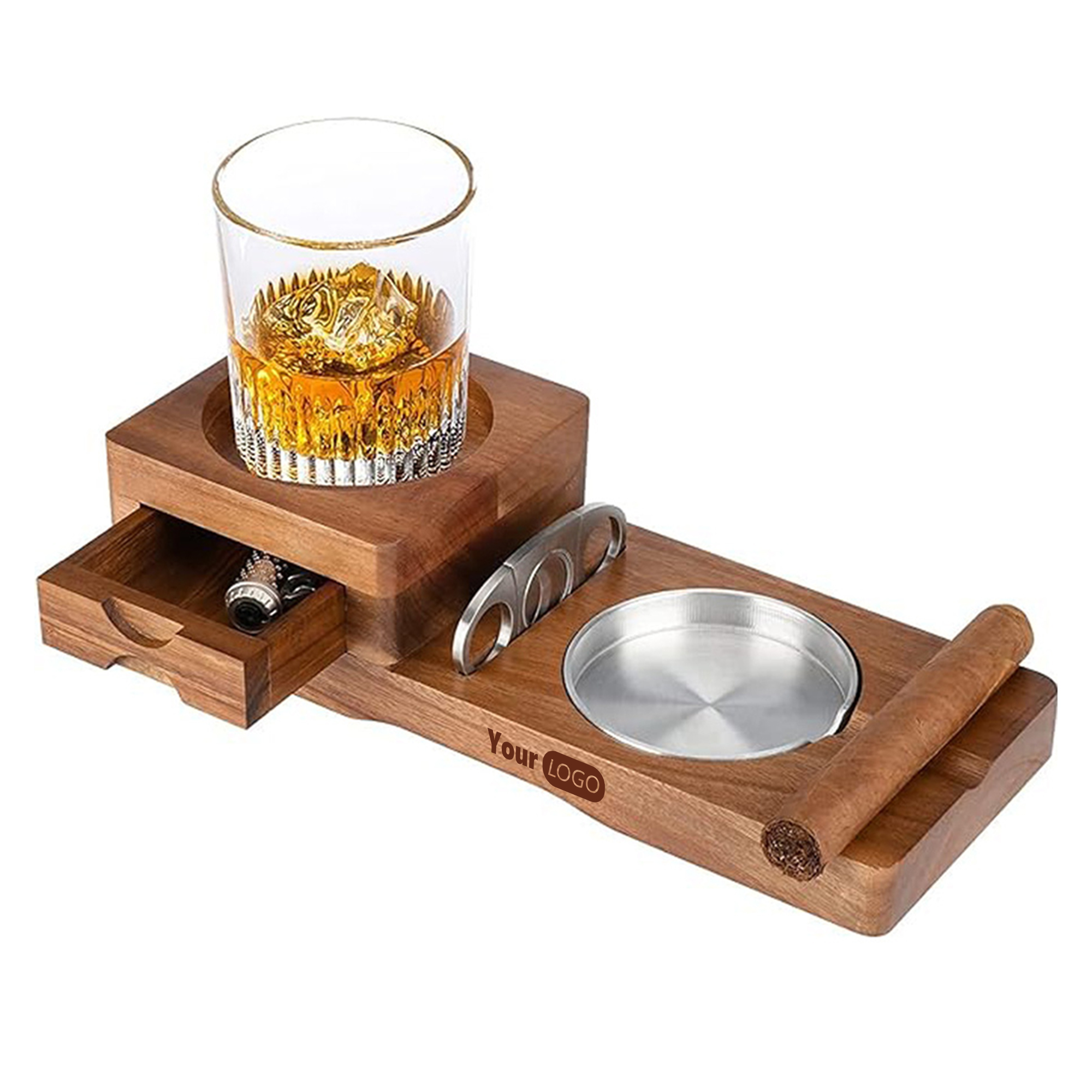 Wooden Cigar Ashtray With Drawer And Tray 3