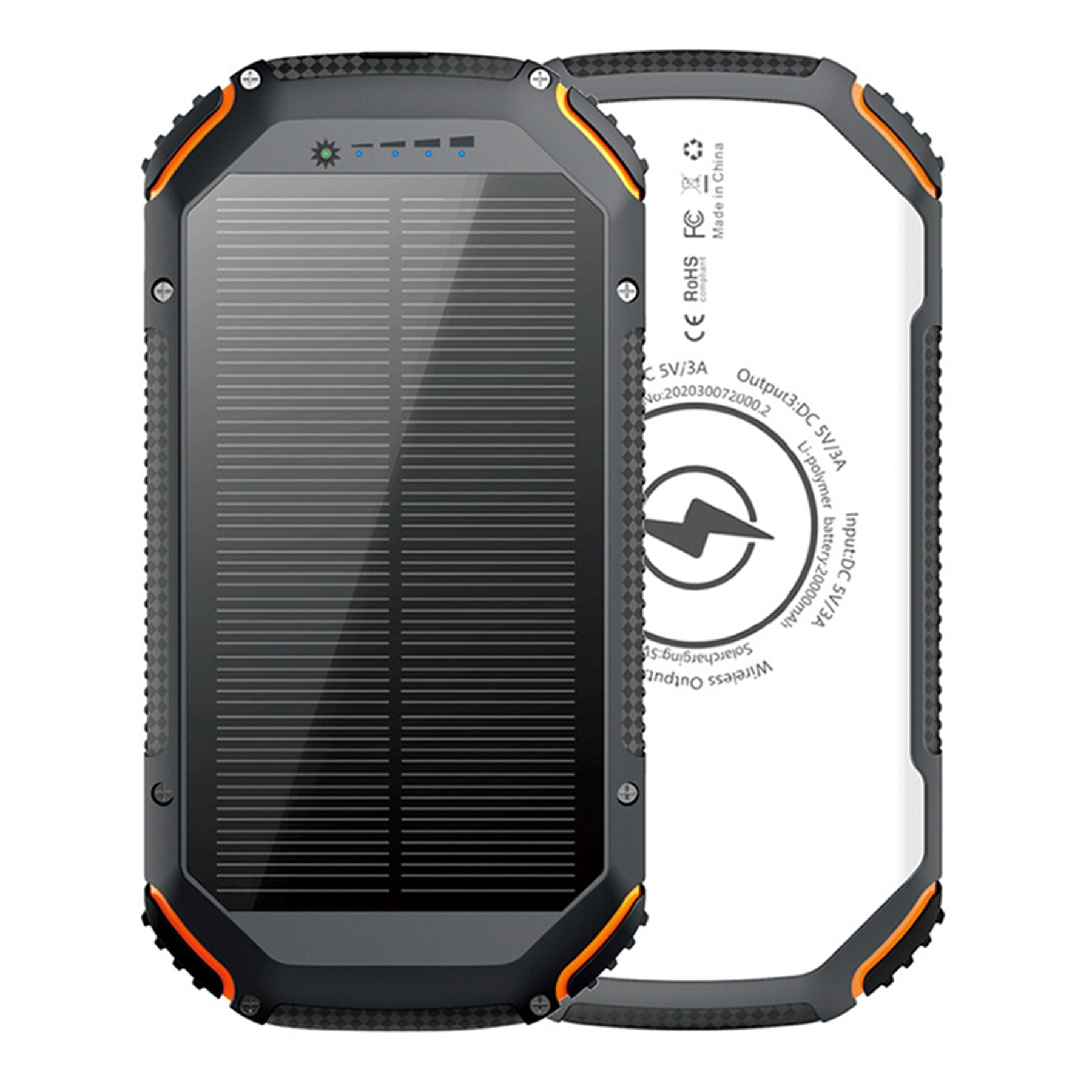 Wireless Charging 3-Output Solar Power Bank Flashlight 4