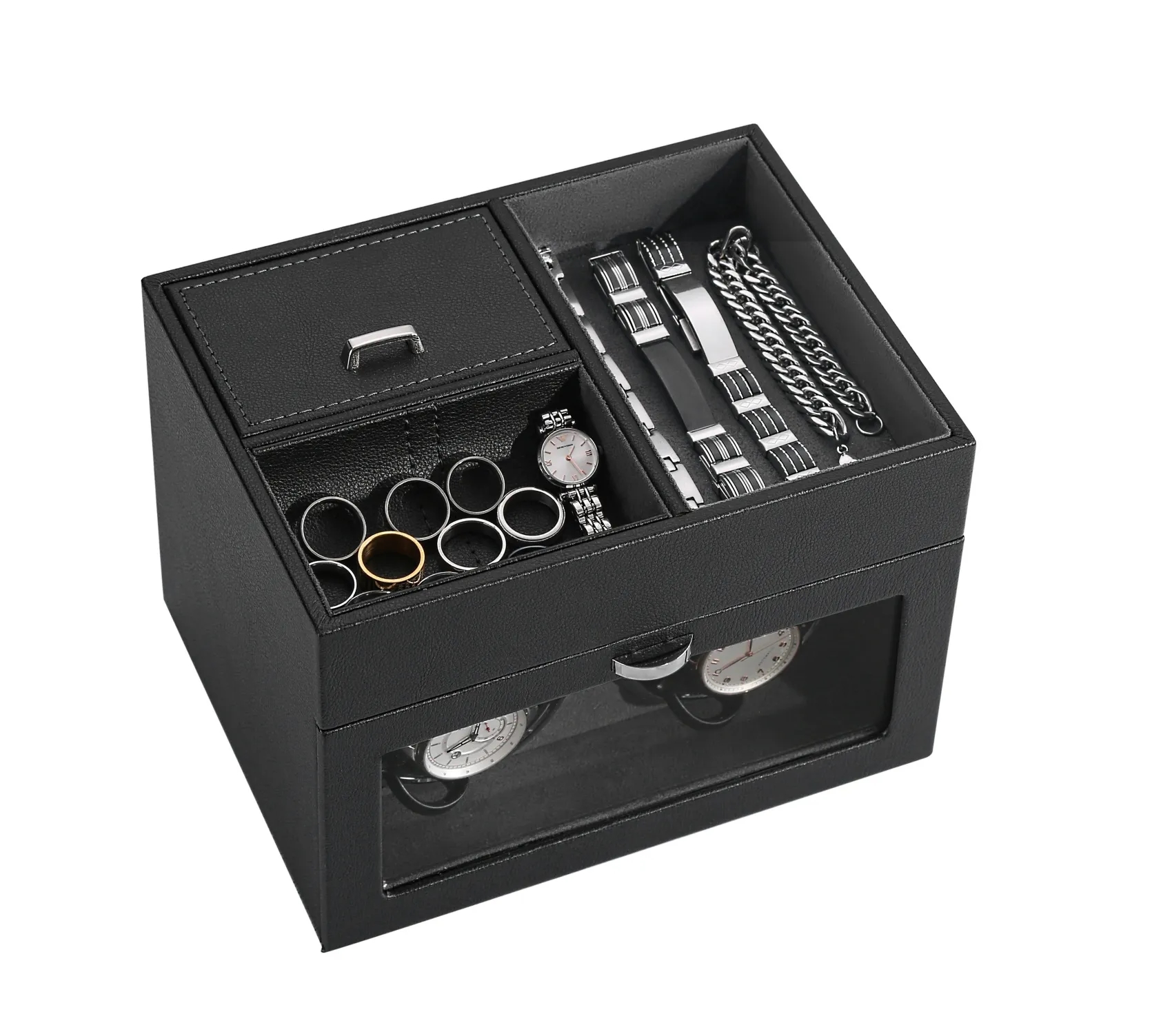 Multi-Function 2-Slot Watch Winder Jewelry Storage Box 2