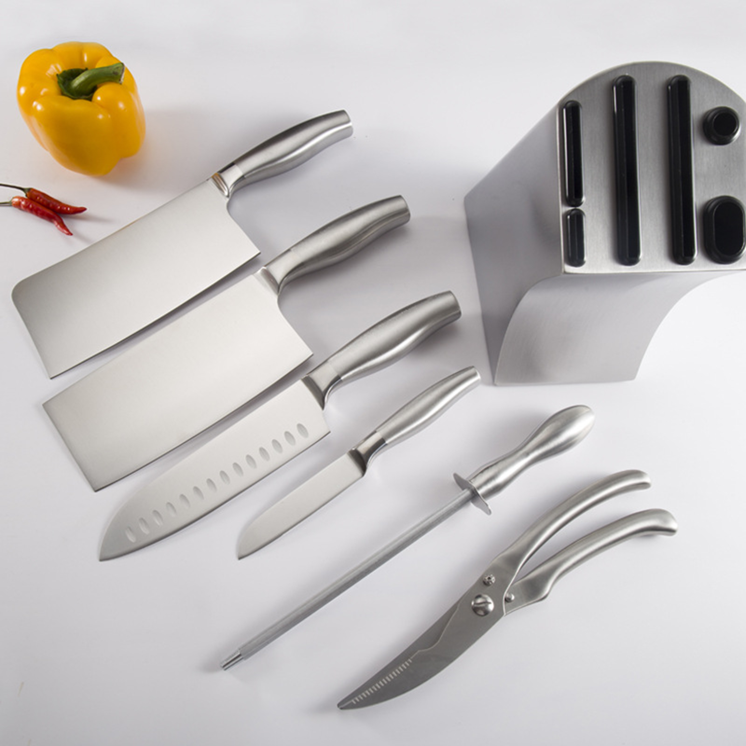 7 Pcs Stainless Steel Knife Block Set 2