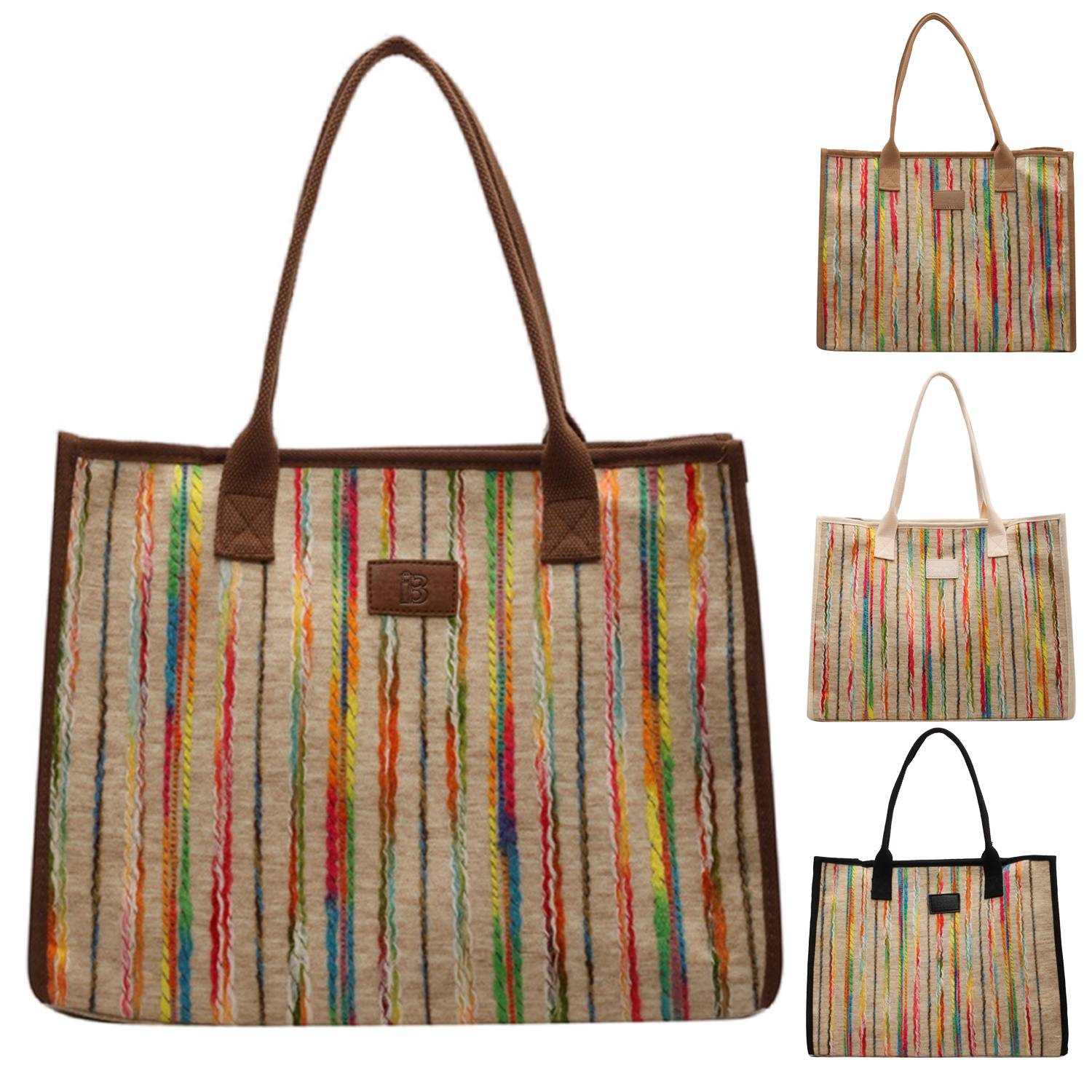 Canvas Tote Bag Rainbow Stripe Large Capacity, custom tote bag with logo imprint 1