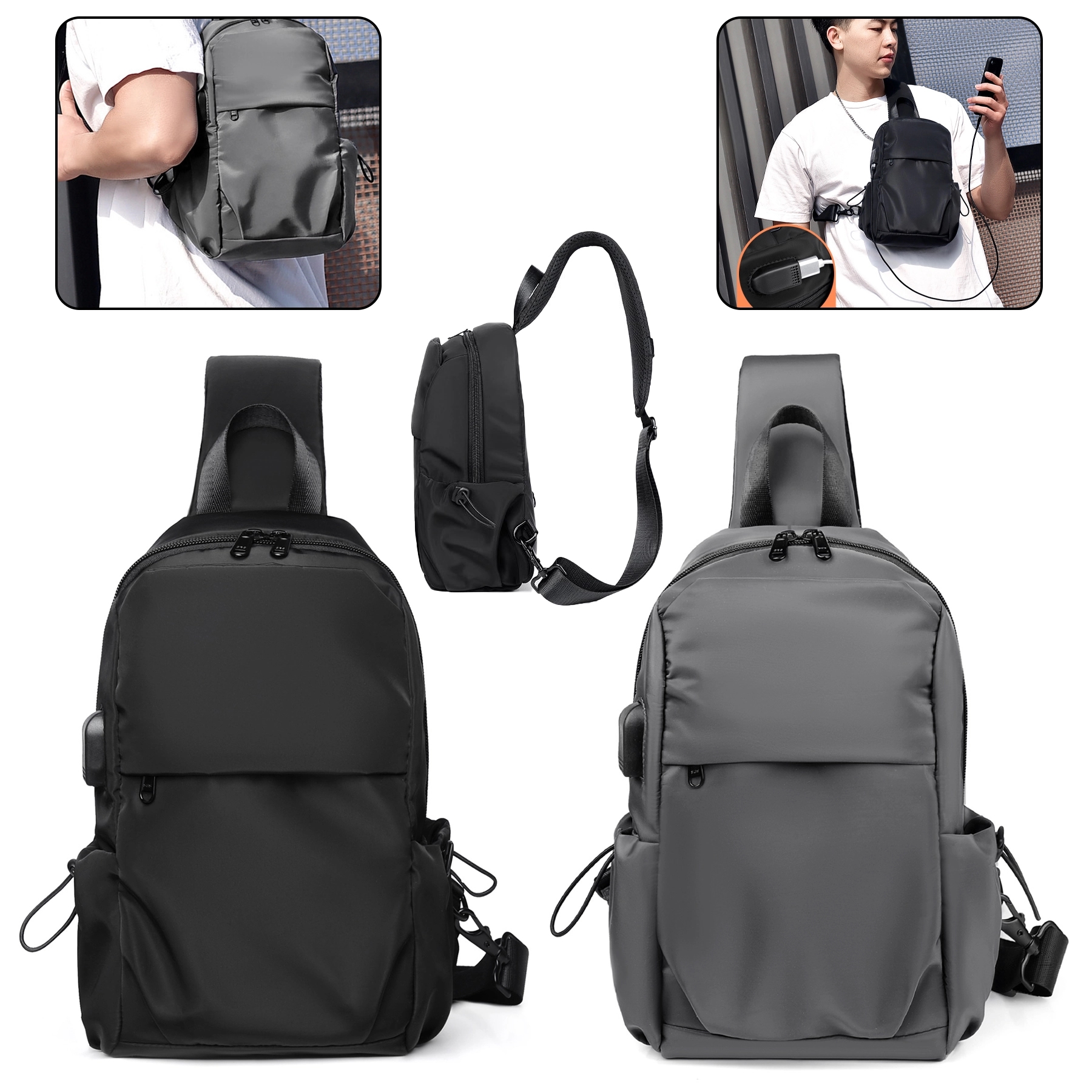 Small Black Sling Crossbody Backpack Shoulder Bag Men Women 2