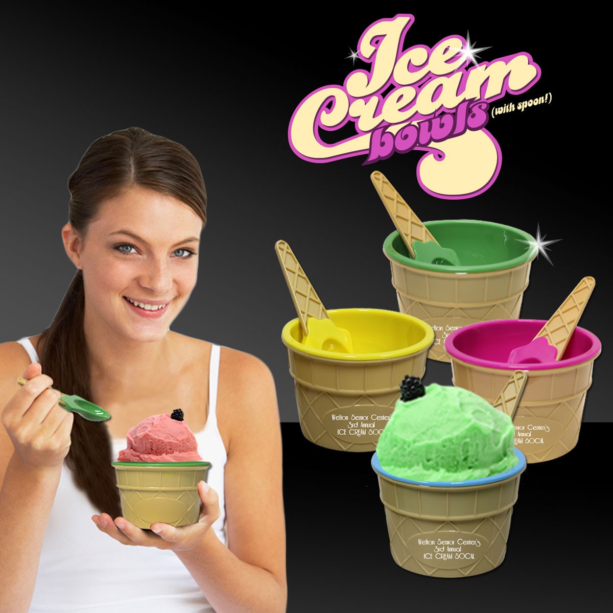 Green Ice Cream Bowl and Spoon Set 2