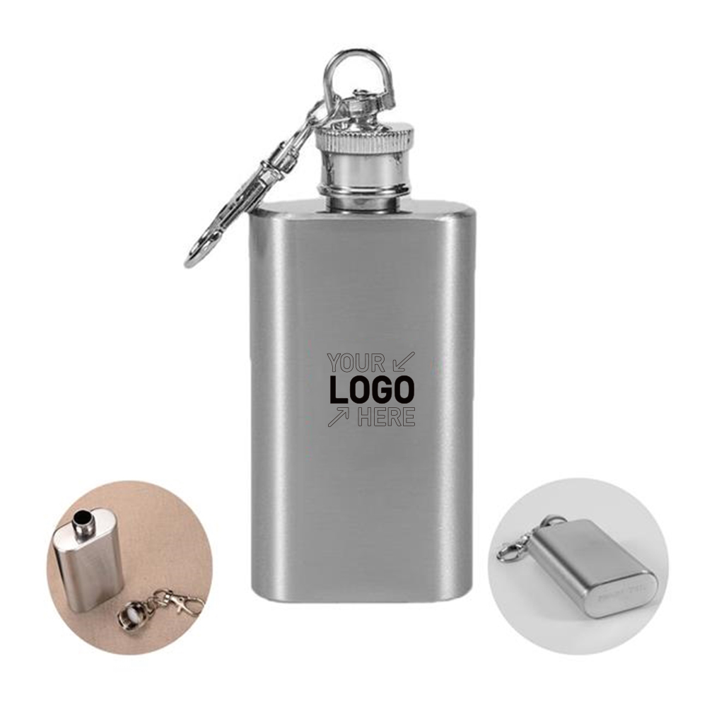Mini 2oz stainless steel flask with keychain 3