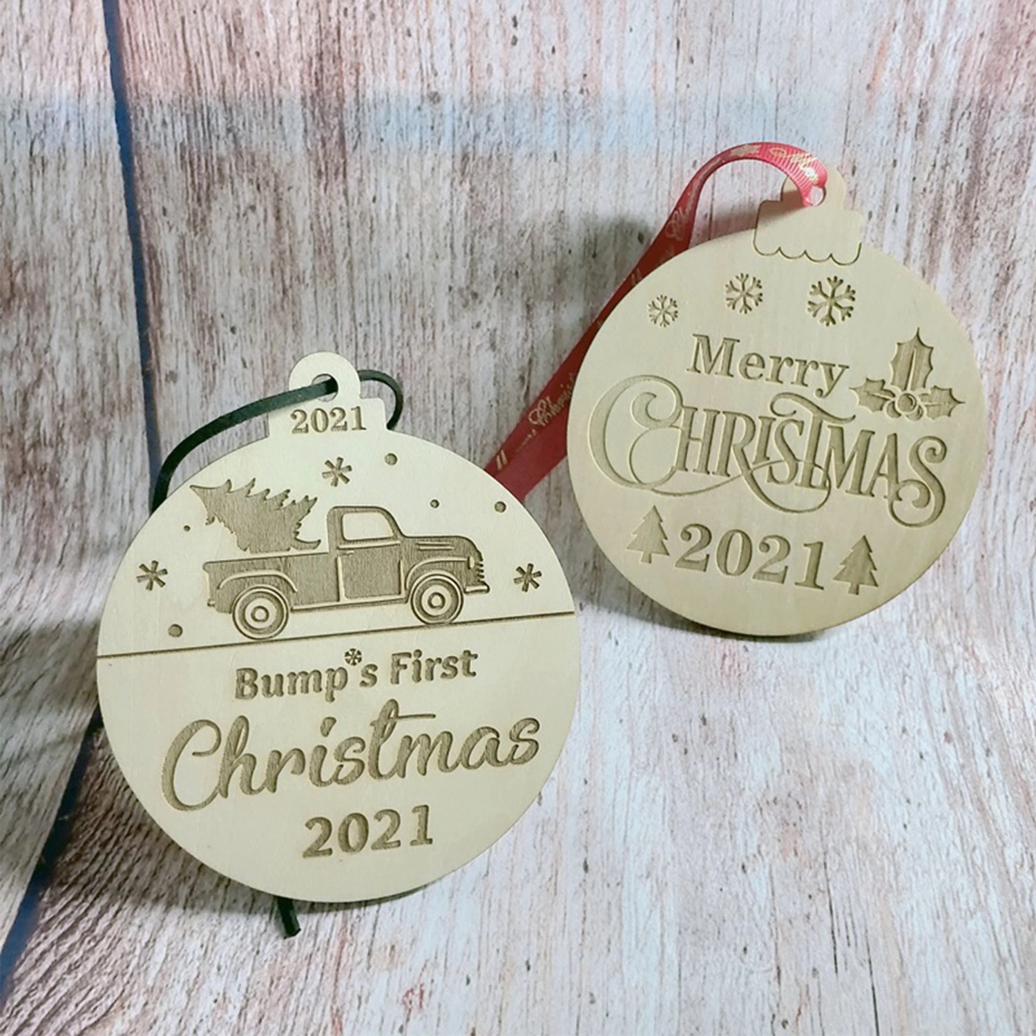 2.75"-Wood Veneer Ornaments W/ Laser Engraving 2