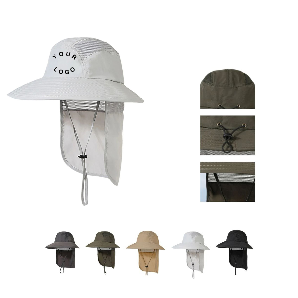 Polyester Bucket Hat with Mesh and Drawstring 11