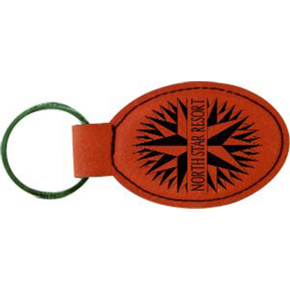 Rawhide Brown Leatherette Oval Keychain (3 x 1.75") 1