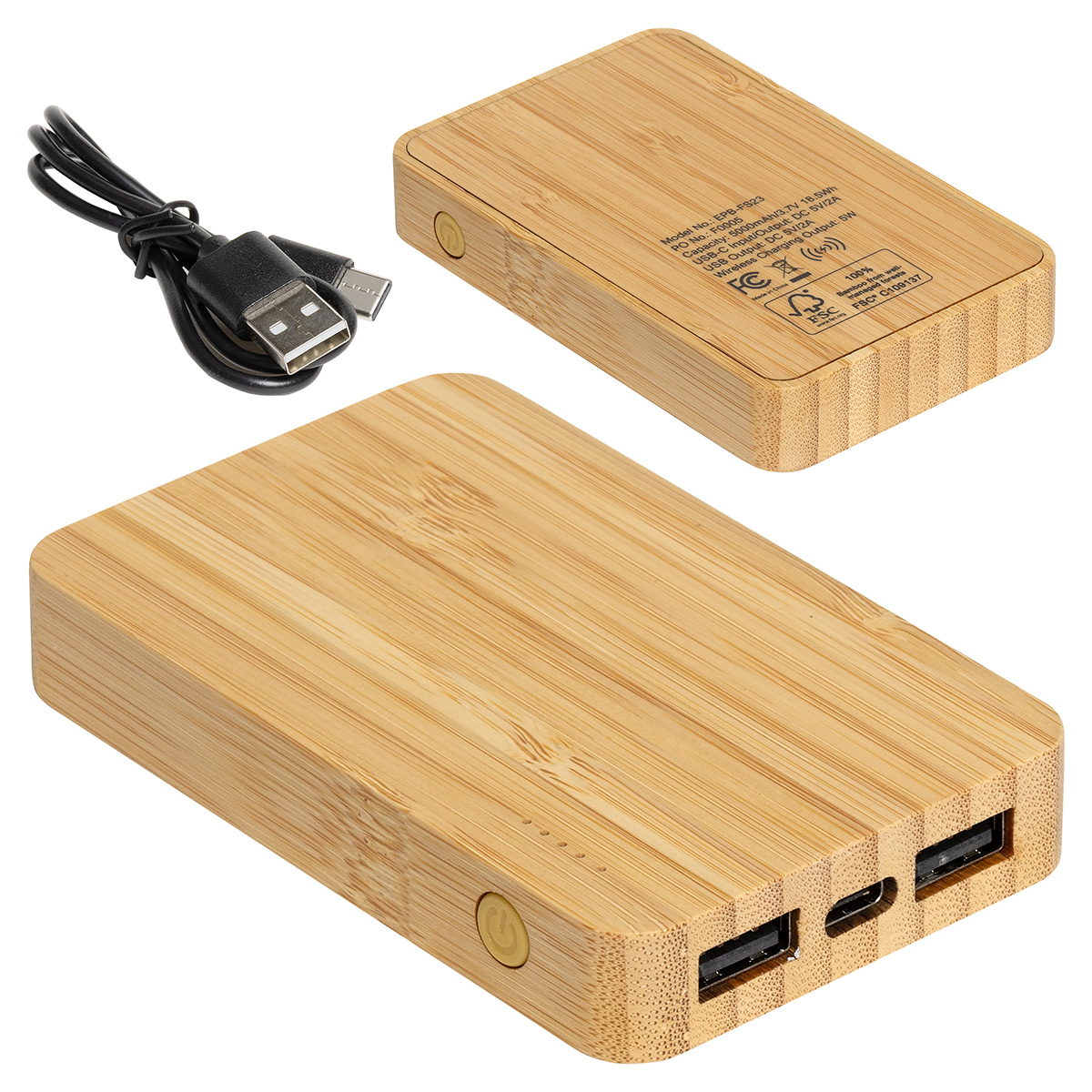 FSC® Bamboo 5000mAh Dual Port Power Bank with Wireless Charger 4