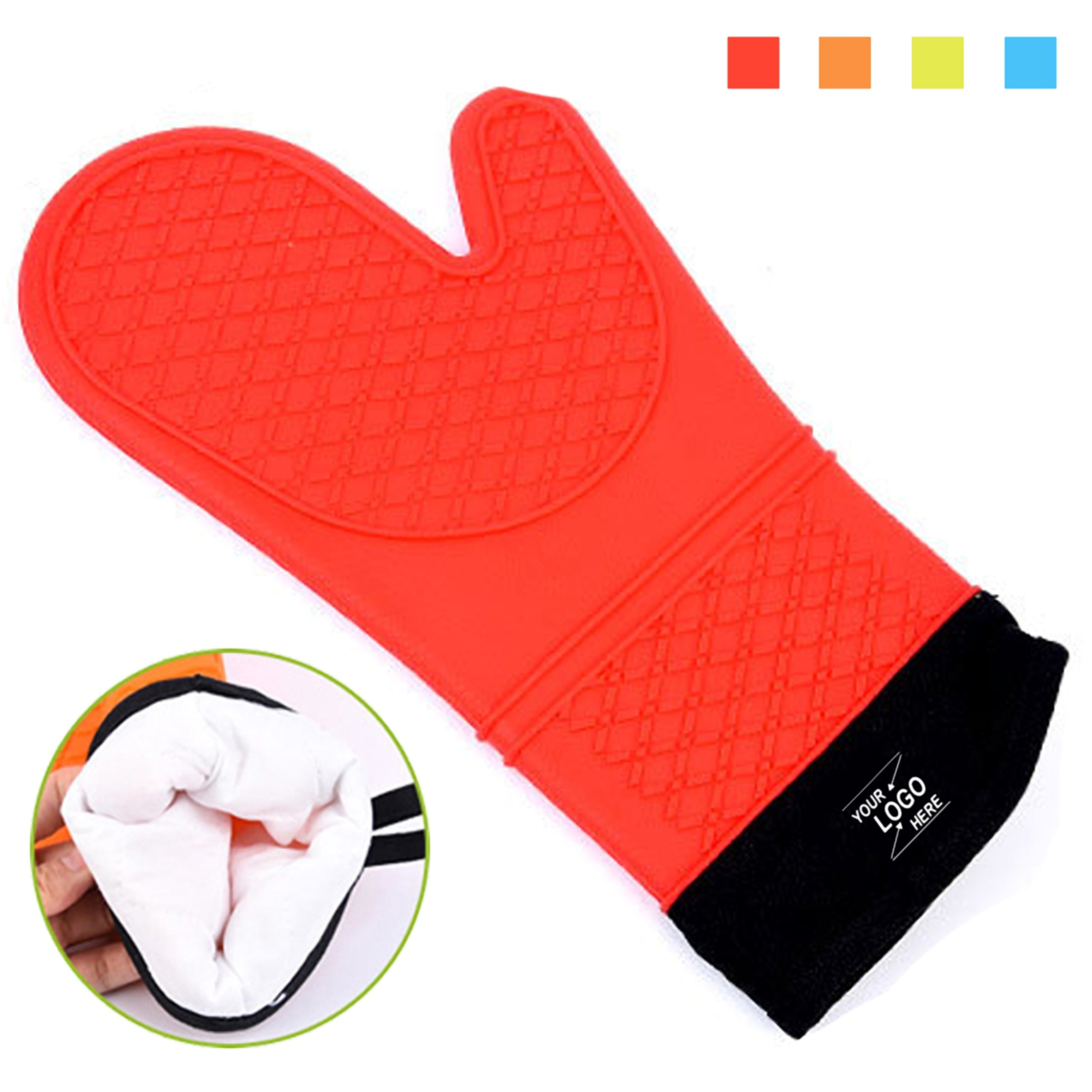 Heat Resistant Silicone Oven Mitt w/Soft Cotton Lining, custom kitchen gadget with logo imprint 2