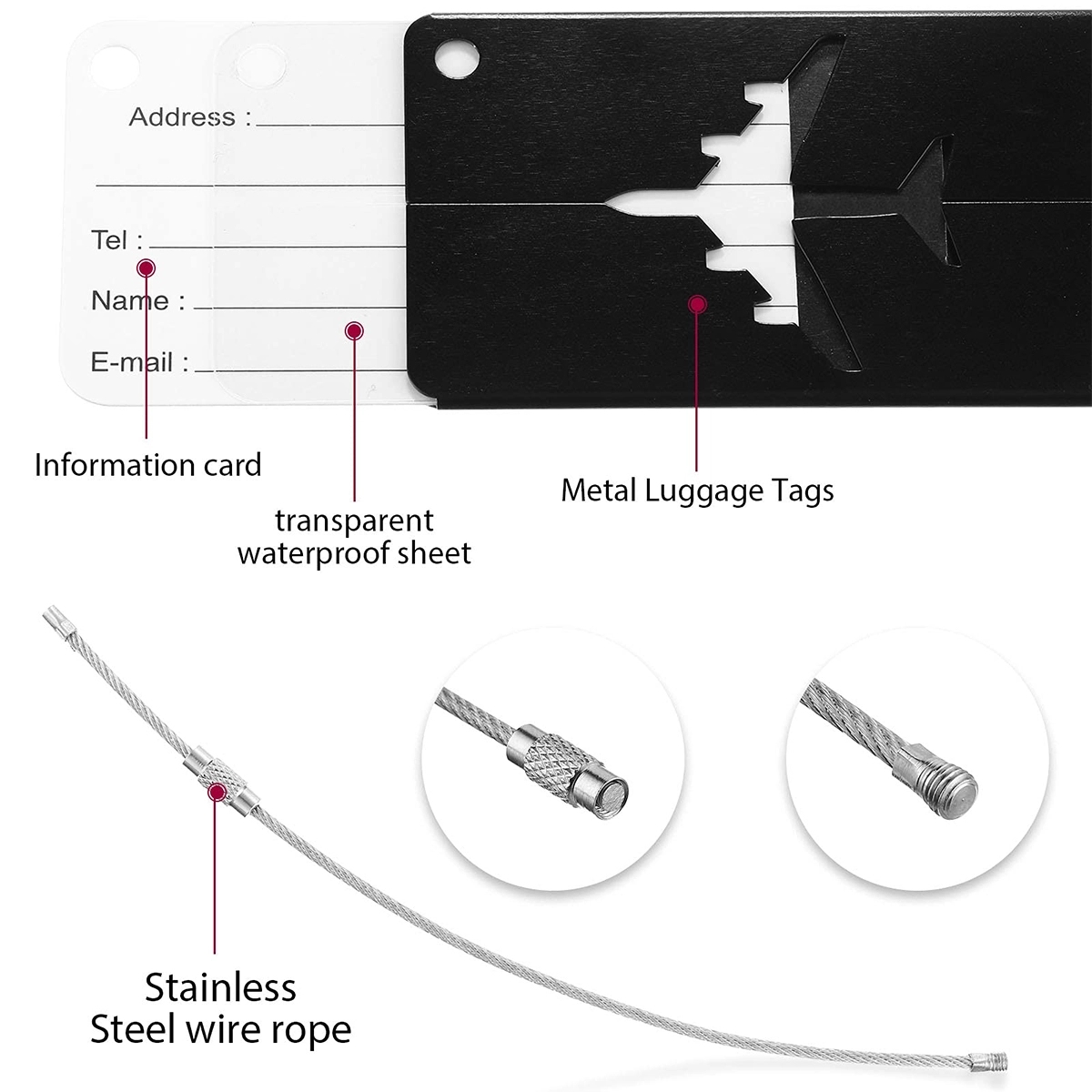 Aluminium Luggage Tags Business Card Holder Travel Id Bag 3