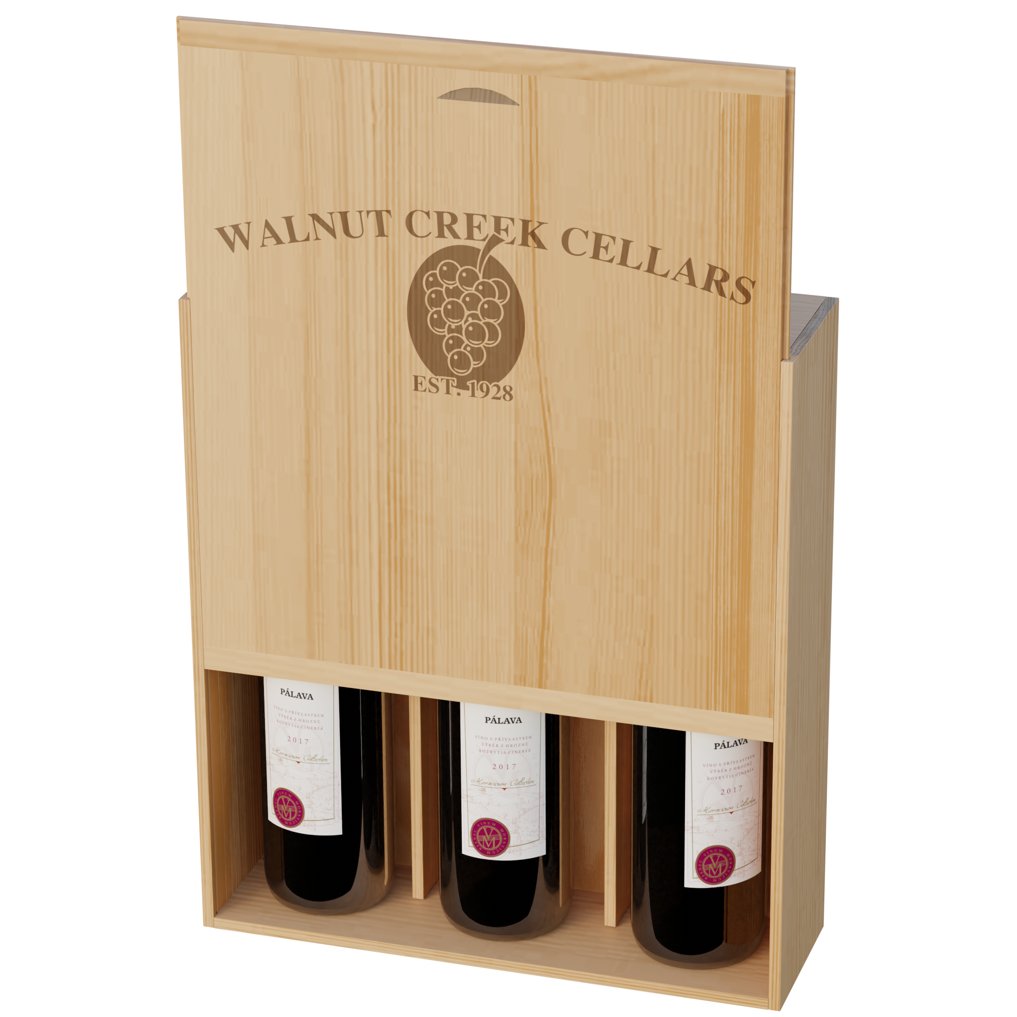 Three Bottle Wine Box with Dividers & Brand 2