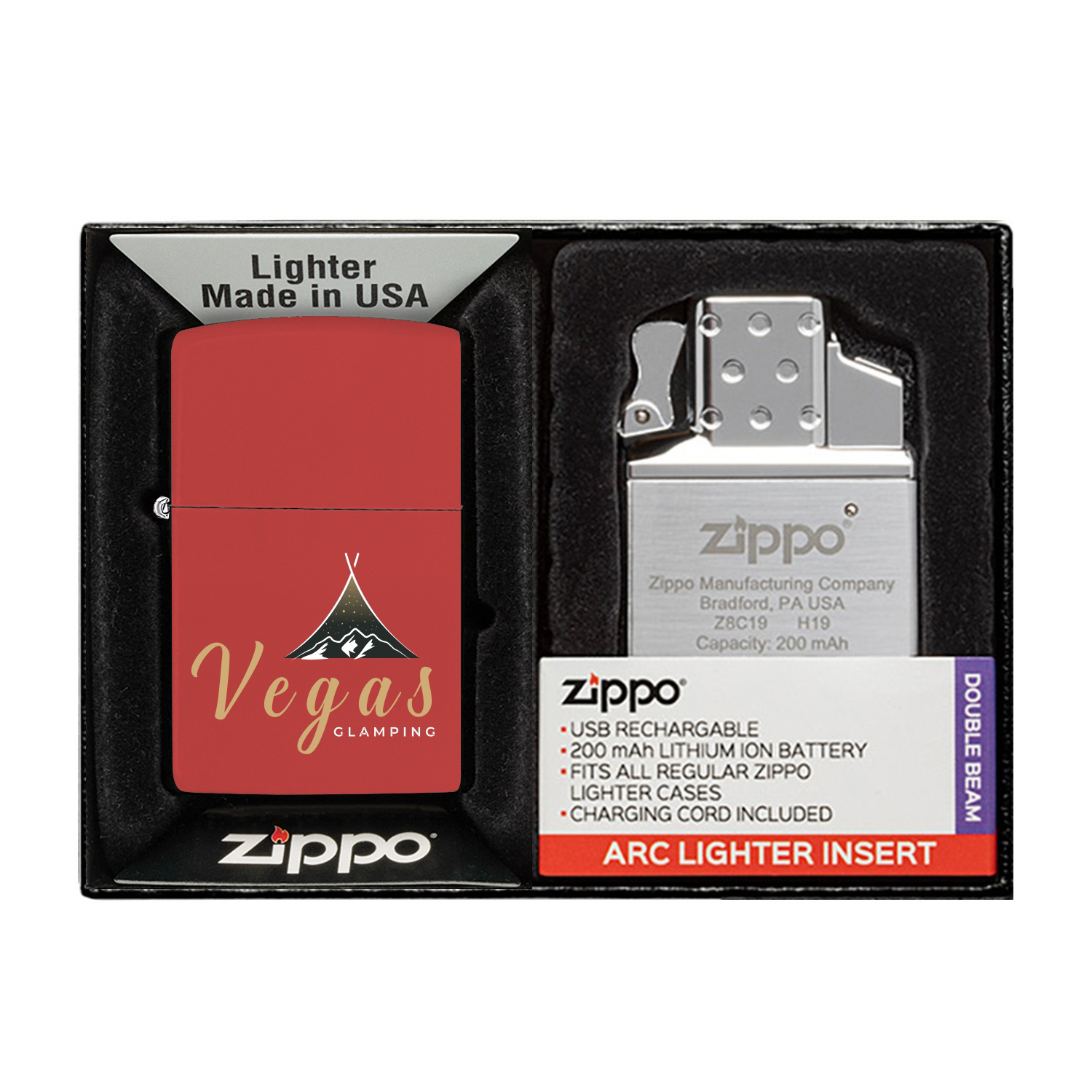 Matte Zippo® Lighter & Rechargeable Electric Lighter Insert Gift Set 3