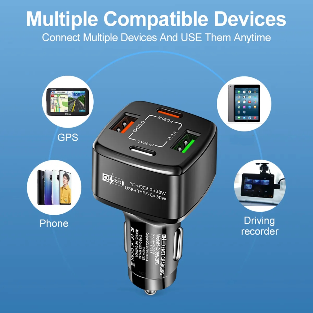 4-Port USB C Car Charger 4