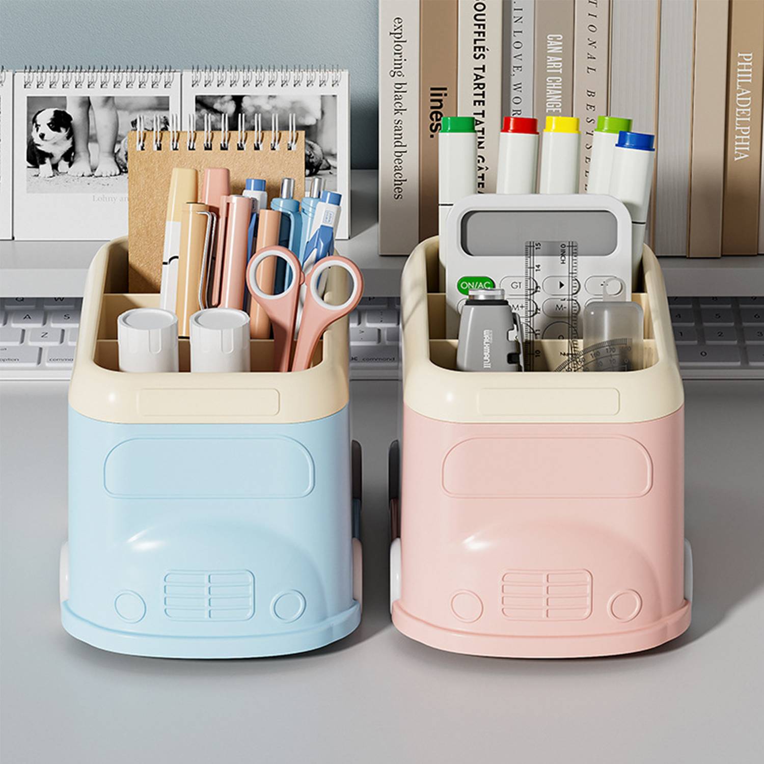 Bus Shaped Pen Pot Desk Organizer Case Cosmetic Brush Holder 4