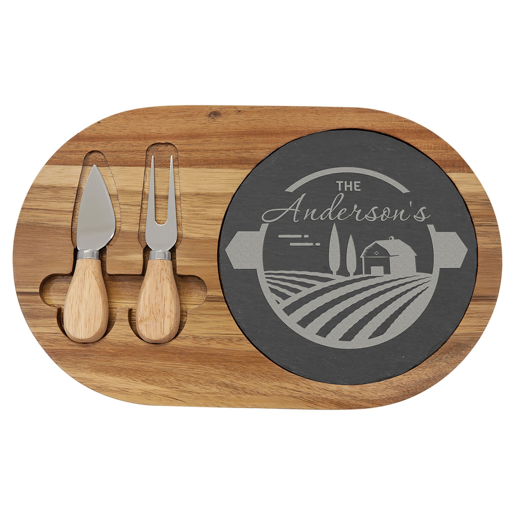 Acacia Wood/Slate Oval Cheese Set with Two Tools 4