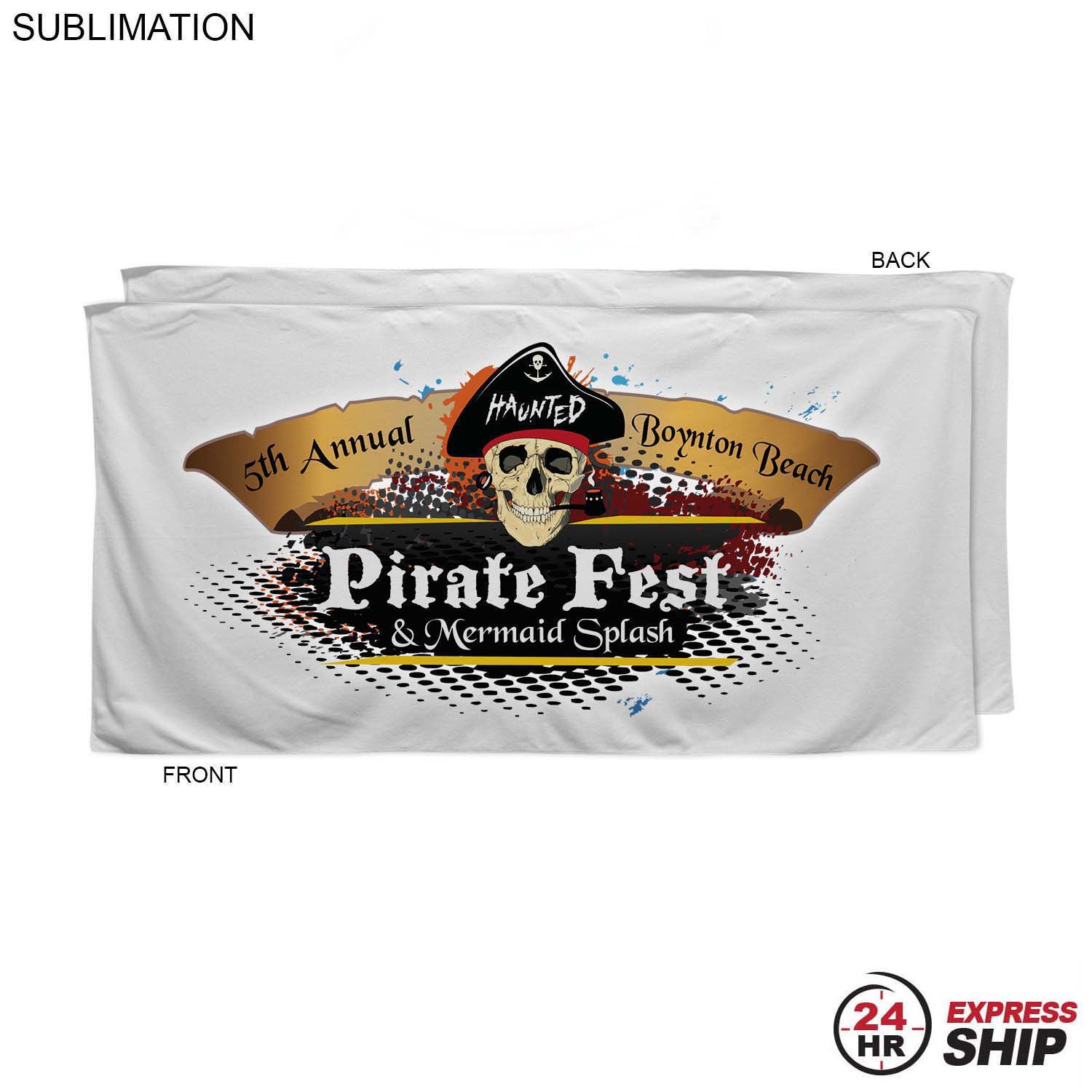 24 Hr Express Ship - Absorbent Microfiber Dri-Lite Terry White Beach Towel, 30x60, Sublimated 13