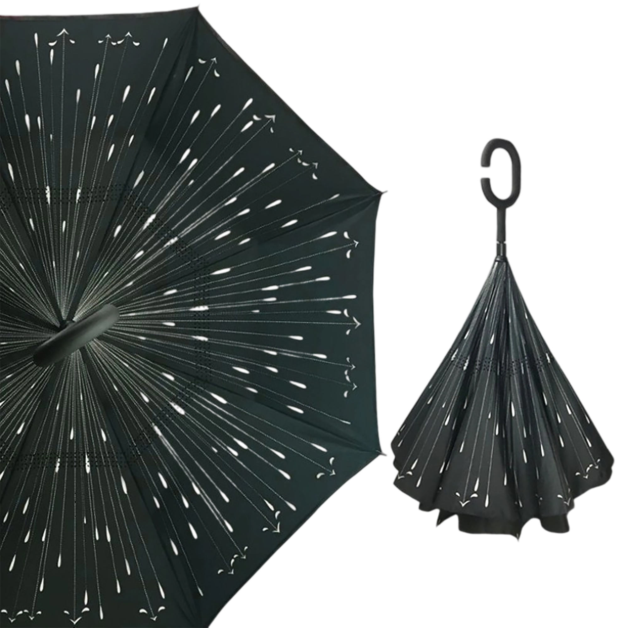 Double Layer Waterproof Reverse Folding Inverted Umbrella With Wrist Handle 42" X 31.5" 30