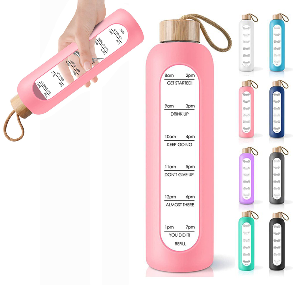 32Oz. Motivational Time-Marked Glass Water Bottle 5