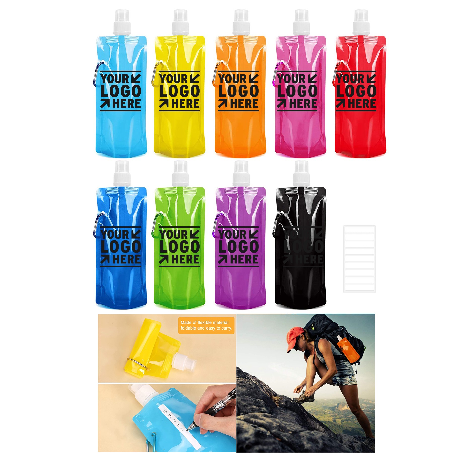 Reusable Canteen Foldable Drinking Water Bag with Clip 2