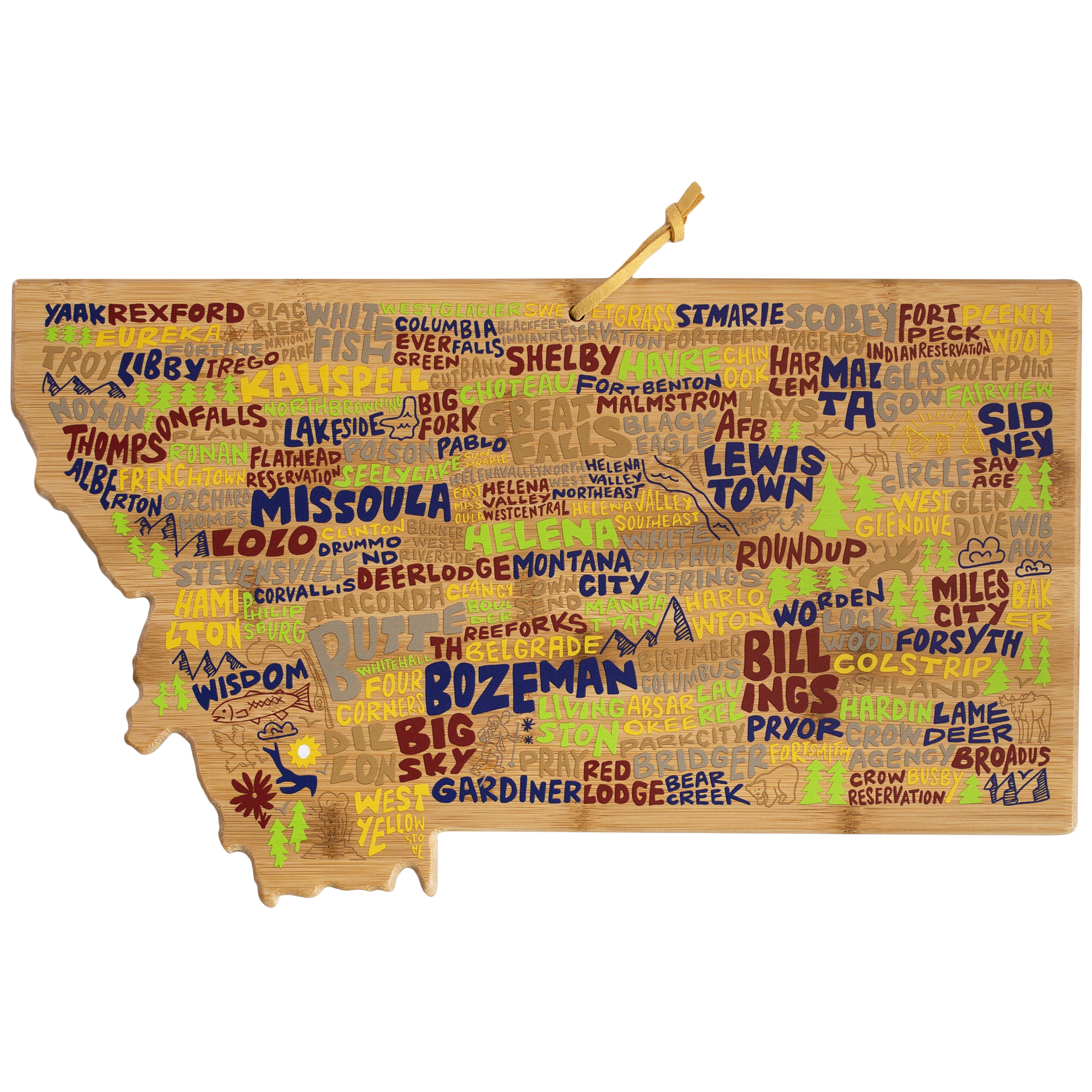 Montana State Shaped Cutting and Serving Board with Artwork by Wander on Words™