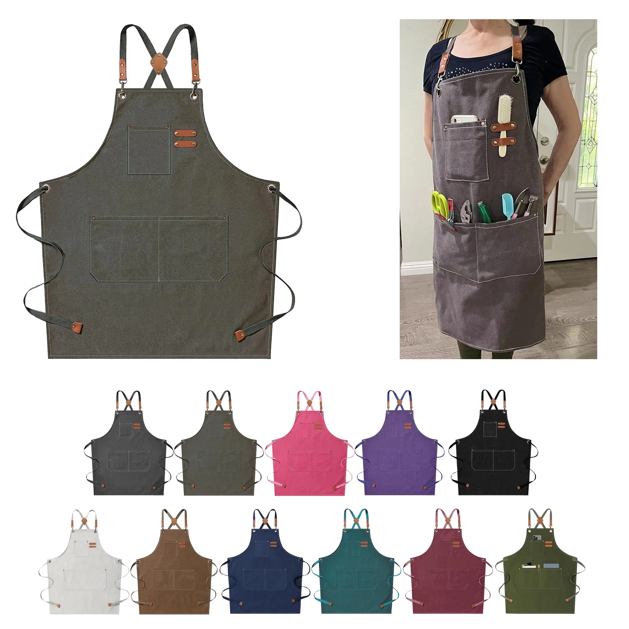 Chef Aprons for Men Women with Large Pockets 9