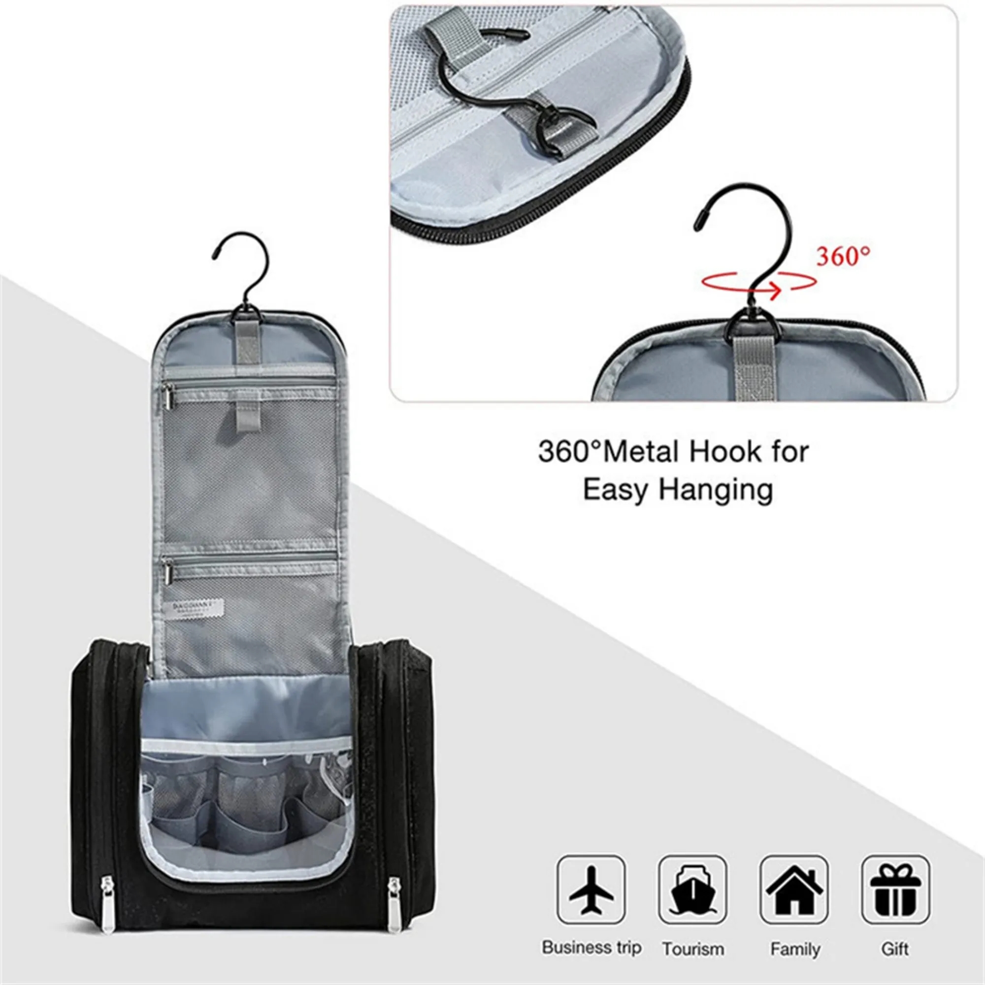 Travel Toiletry Organizer Bag With Hanging Hook 6