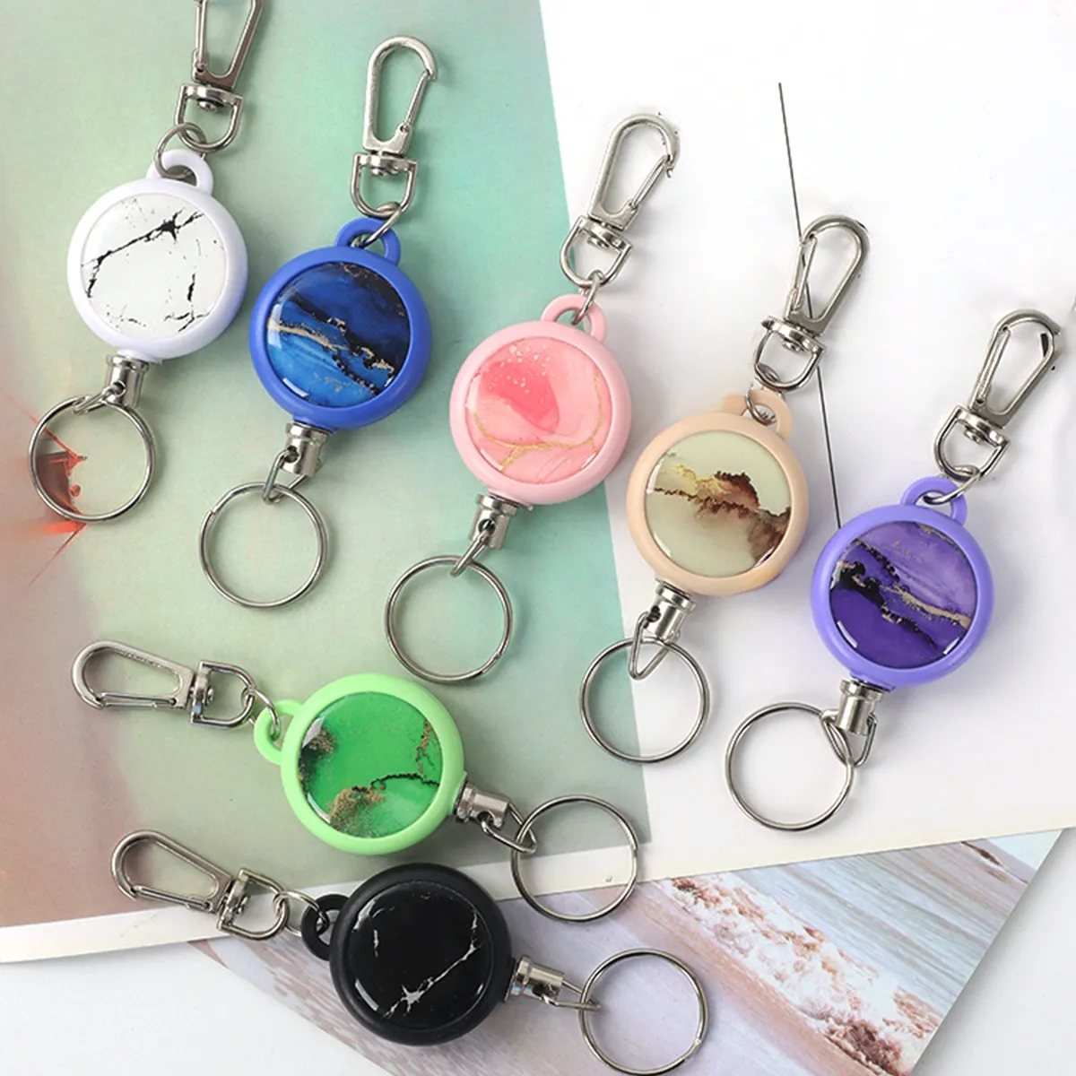 Retractable Keychain Badge Reel Carabiner Ski Pass Holder 8