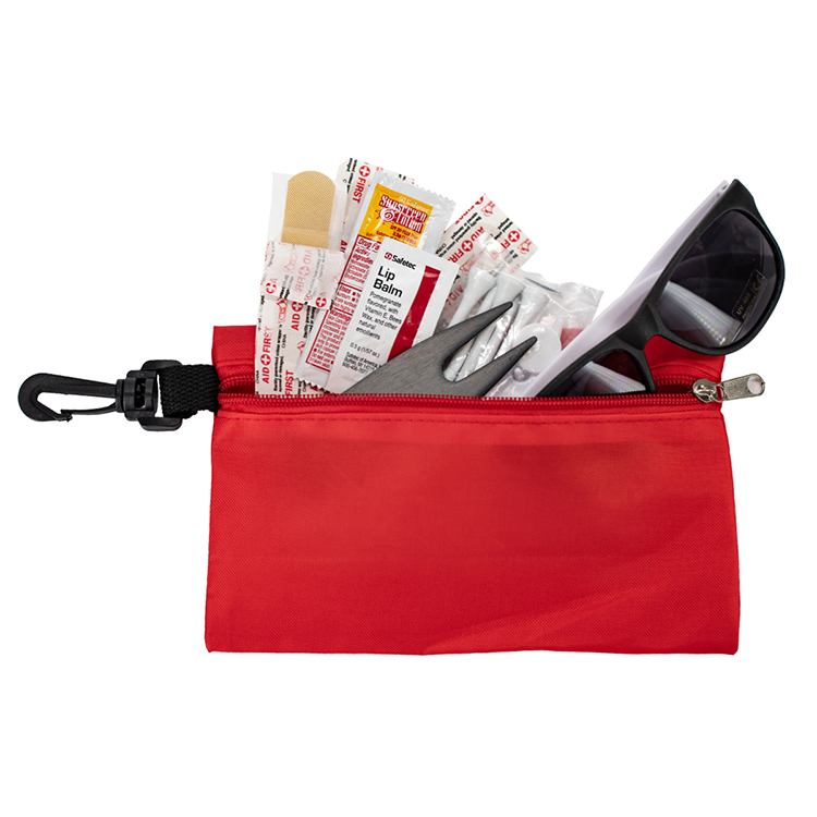 "CHIP 16" 16 Piece Golf Kit in Supersized Zipper Pack Components inserted into Zipper kit with Carab 21