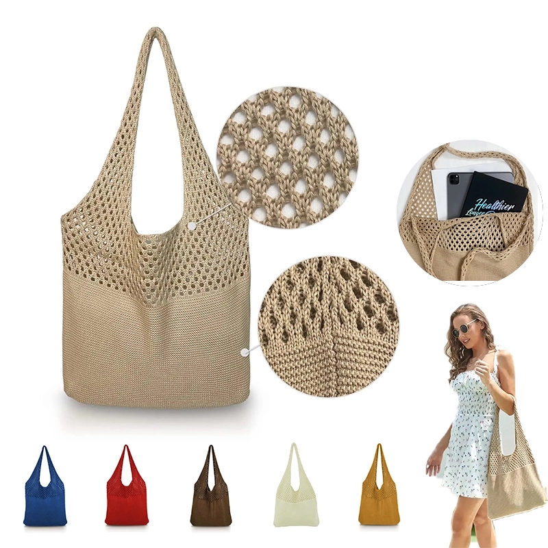 Portable Reusable Knitted Grocery Tote Bags, custom tote bag with logo imprint 2