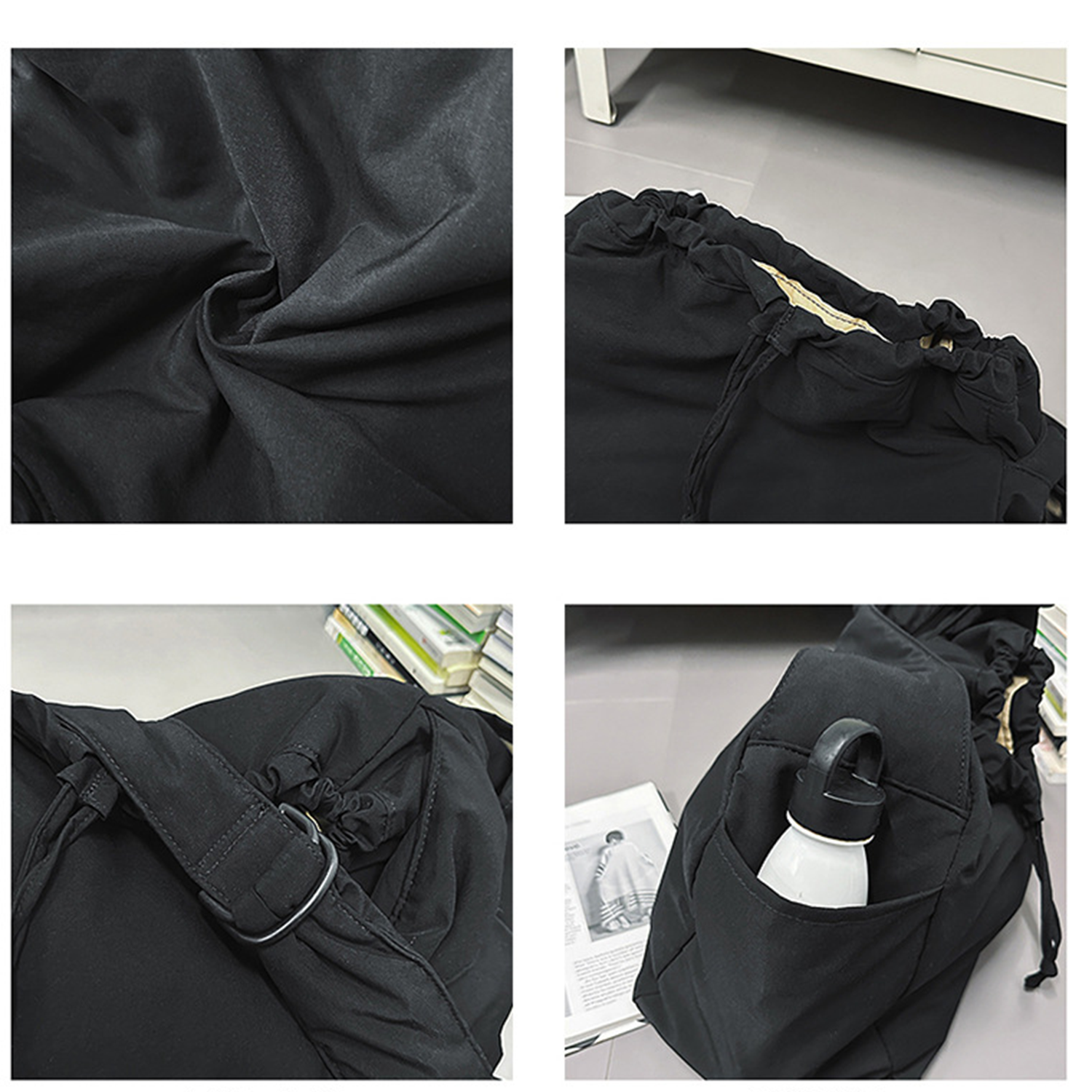 Water Resistant Nylon Drawstring Crossbody Tote Bag 9