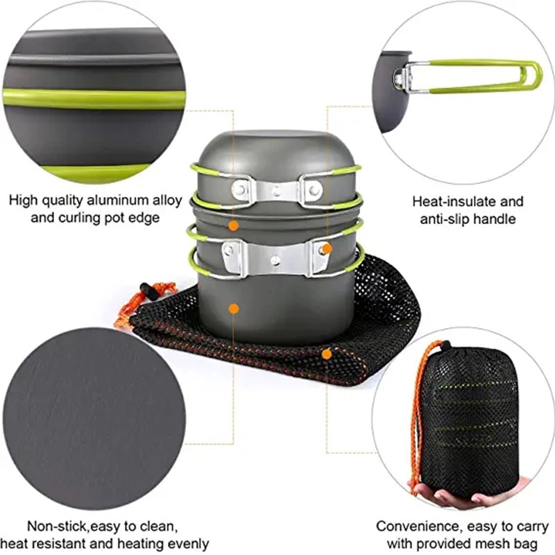 5Pcs Lightweight Camping Cookware Mess Kit 6