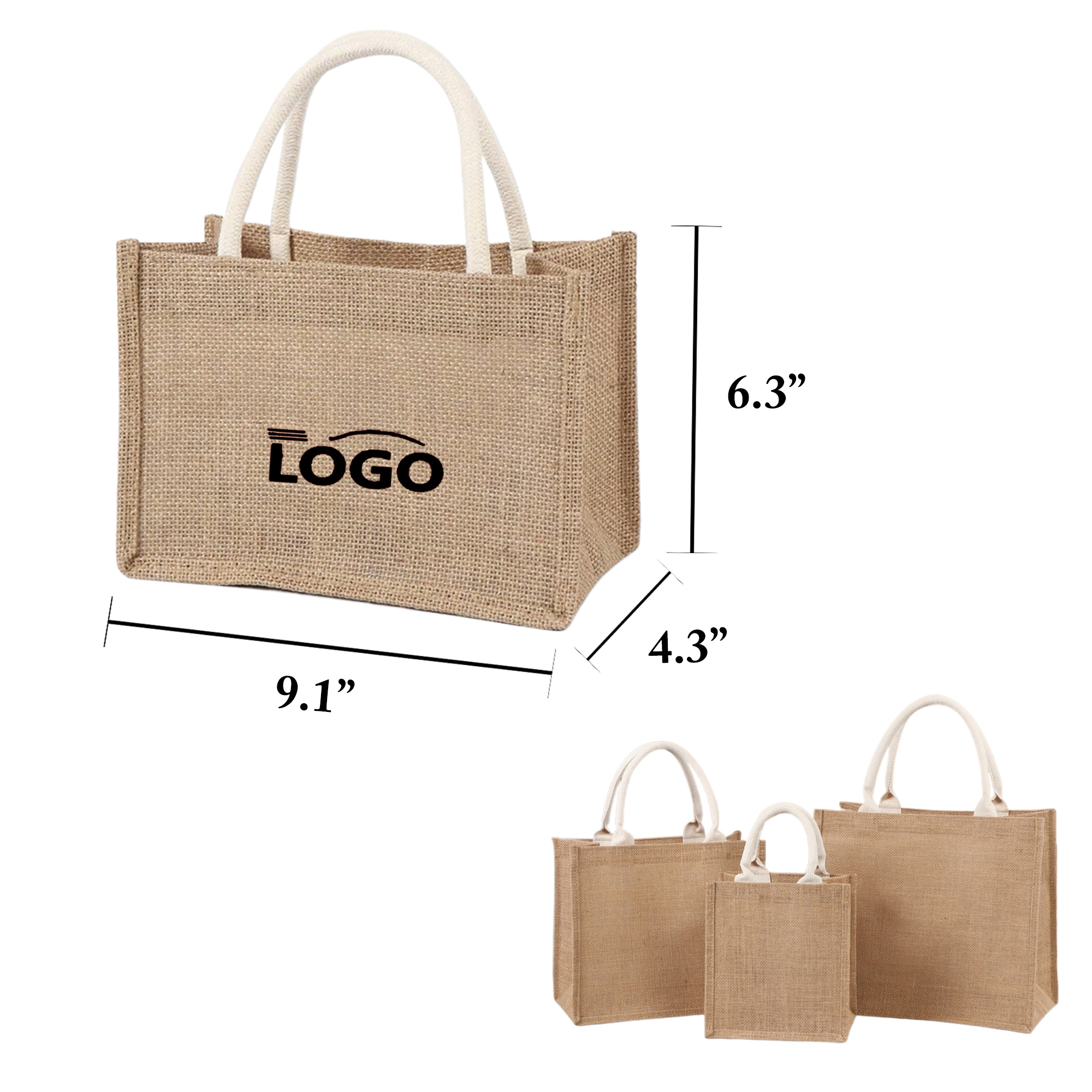 Jute Handbag For Shopping, custom tote bag with logo imprint 2