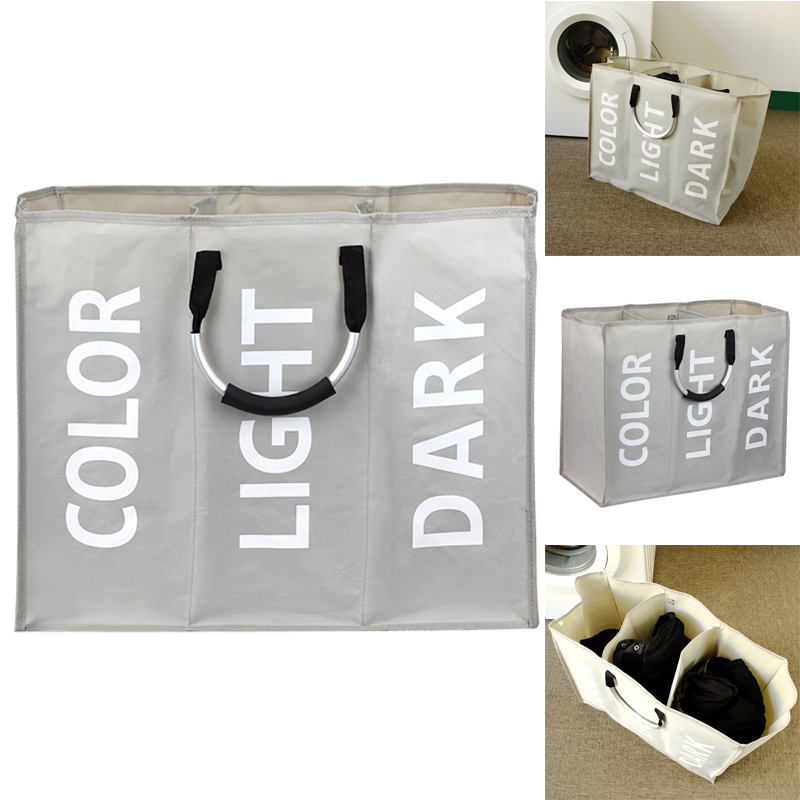 Collapsible Dirty Clothes Basket w/ Three compartments 5