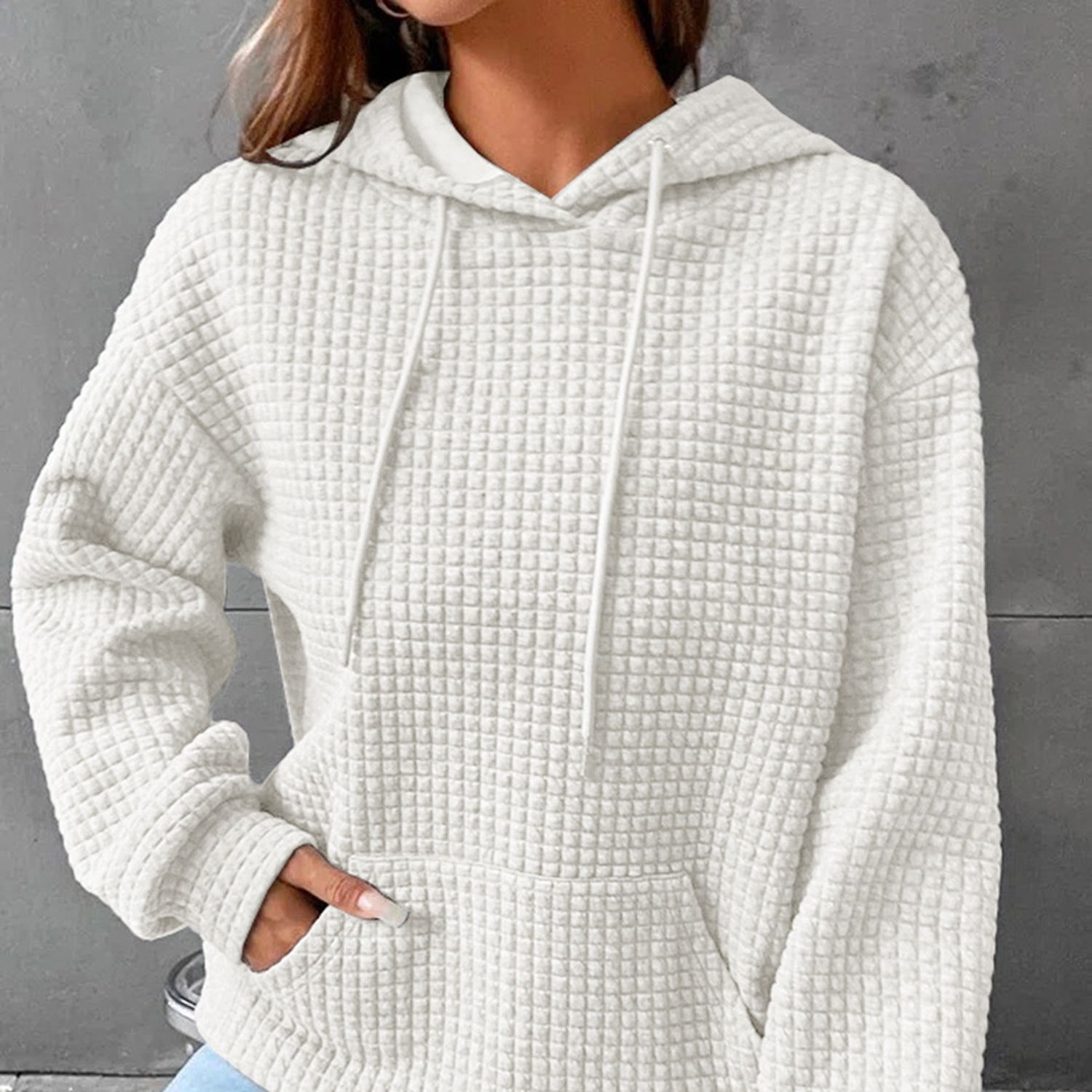 Waffle Knitted Polyester Oversized Hoodie, custom hoodie or sweatshirt with logo imprint 8