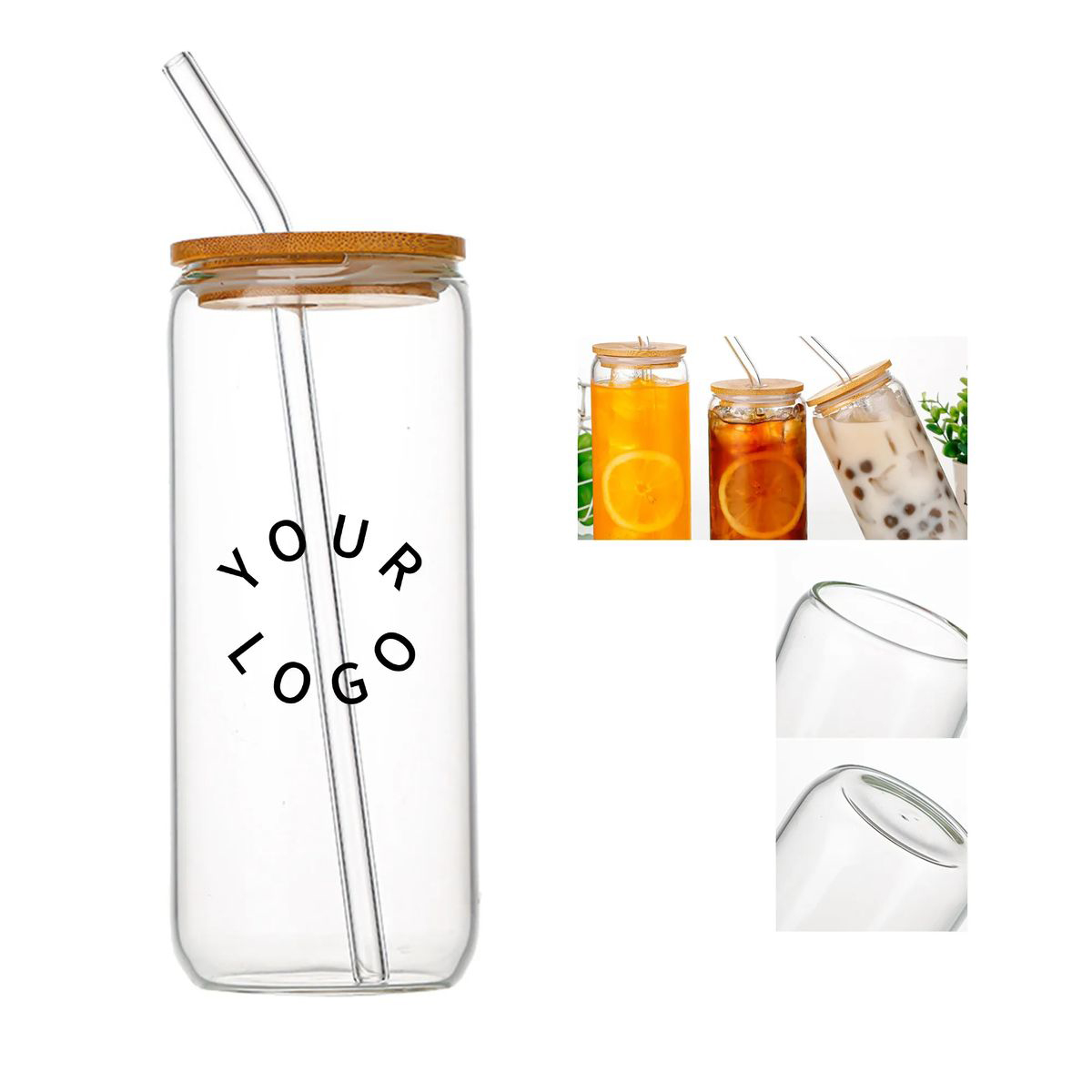 Personalized Glass Tumbler with Bamboo Lid for Iced Drinks 4