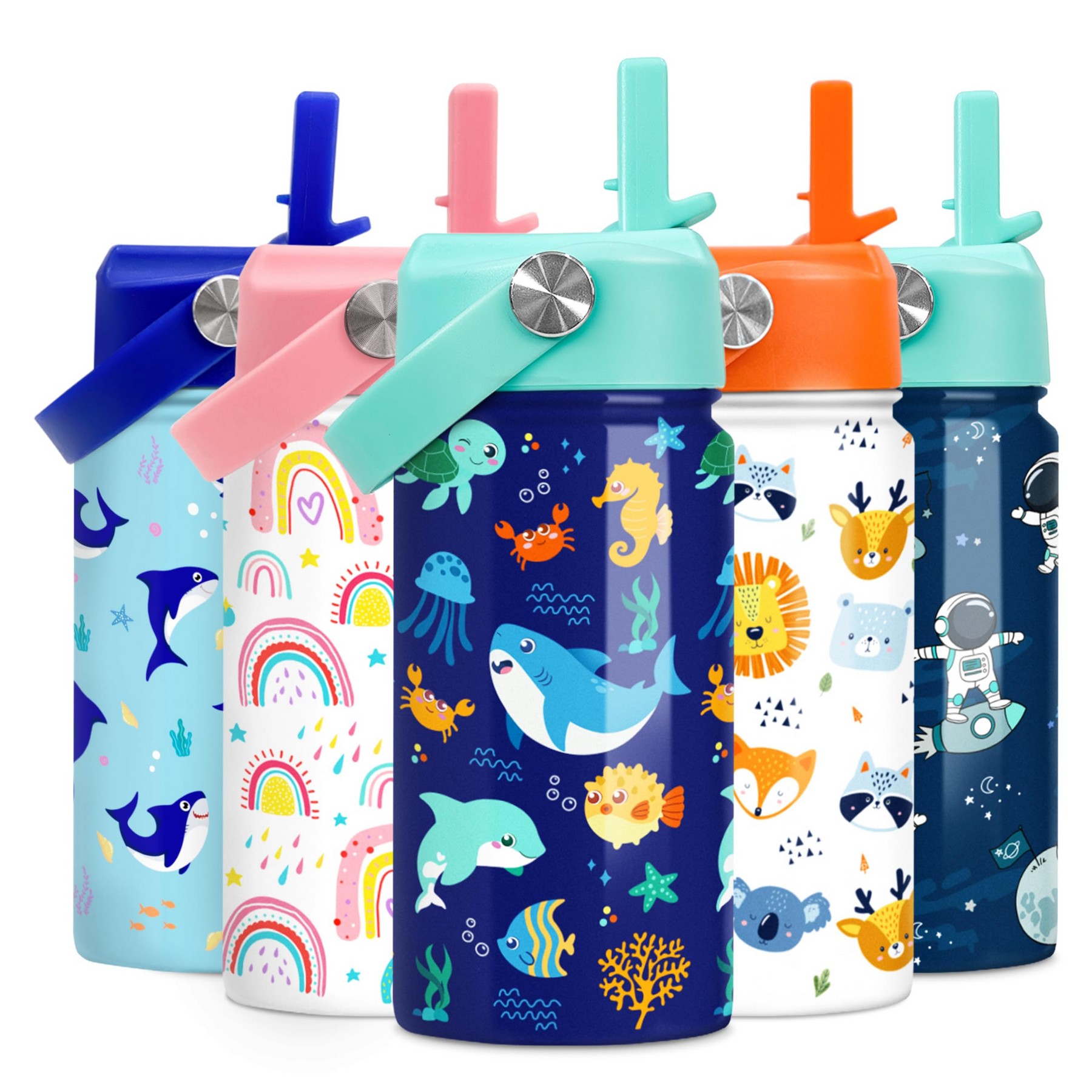 Teens Water Bottle with Straw Lid - 12 Oz Insulated Stainless Steel Anima Water Bottles 4