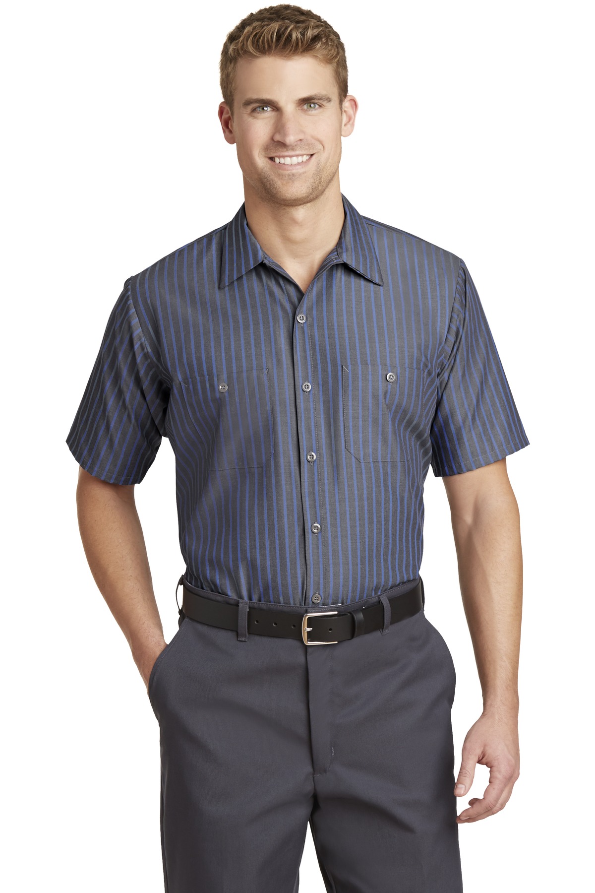 Red Kap Short Sleeve Striped Industrial Work Shirt. CS20 10