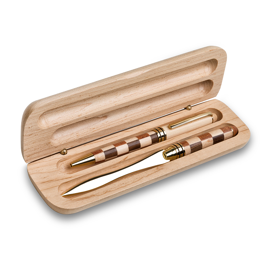 Premade Pen Set - Maple Wood Box with Wooden Ballpoint Pen & Letter Opener 2