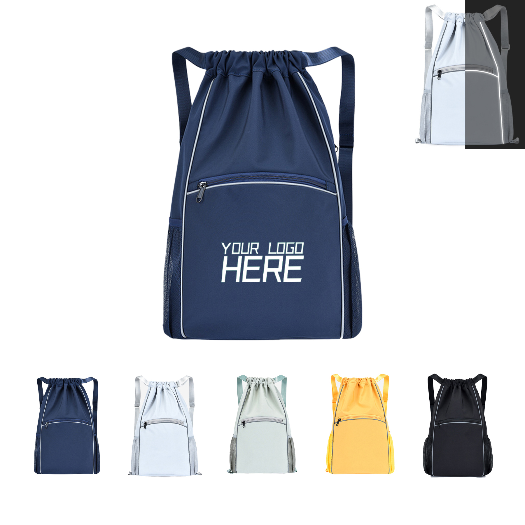 Drawstring Backpack With Reflective Strips 2