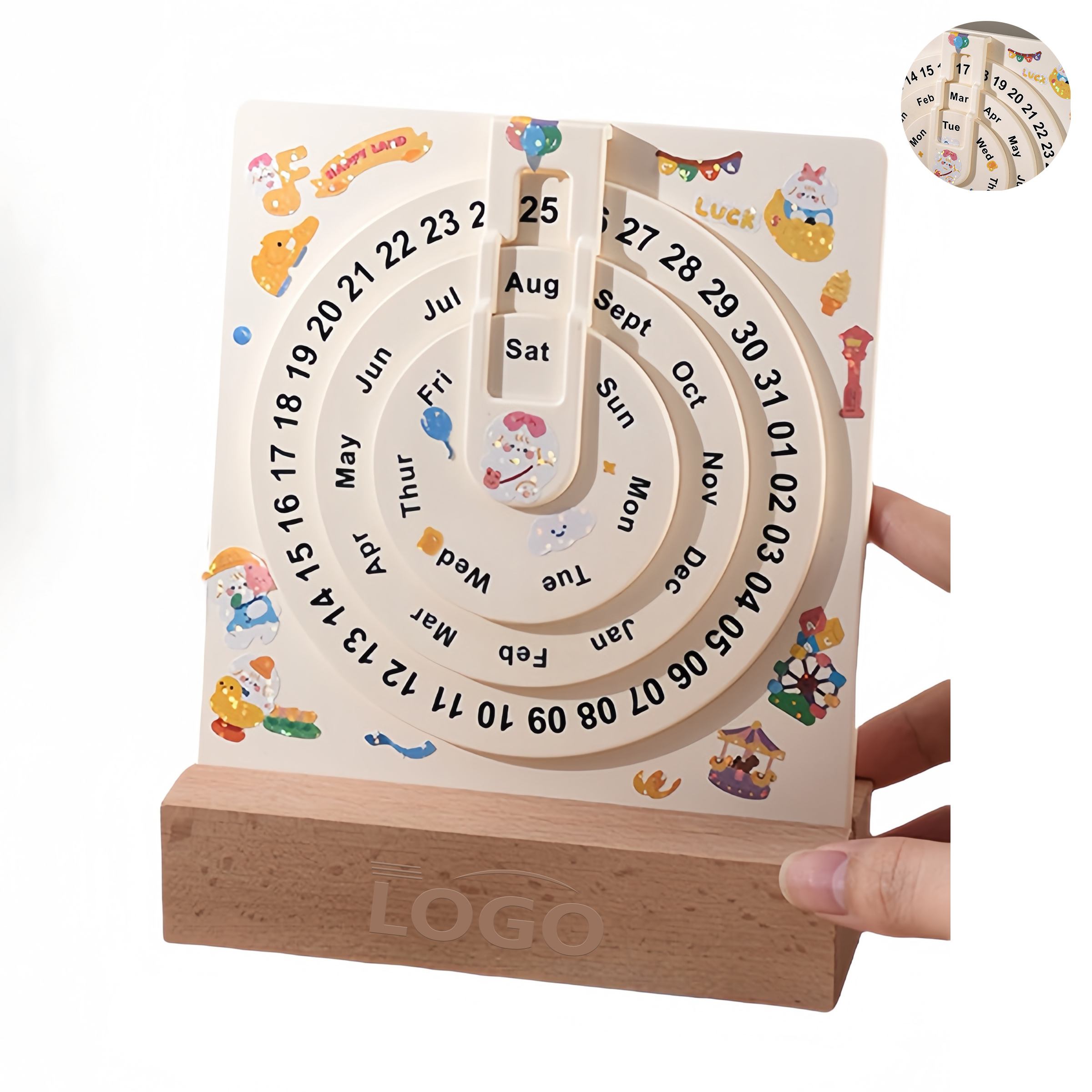 Birch Base Perpetual Rotating Desk Calendar 4
