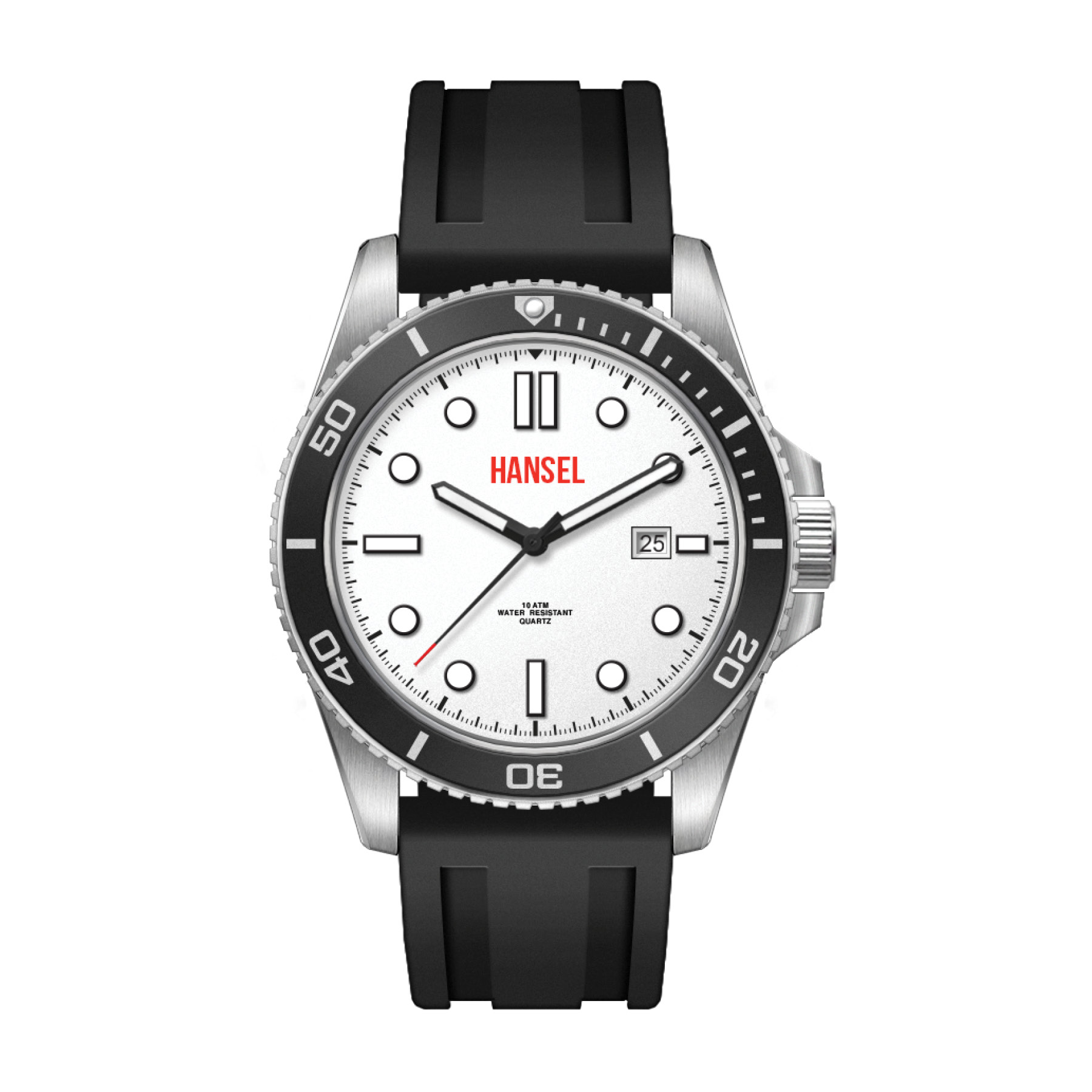 WC5262 42.5MM STEEL SILVER CASE, 3 HAND MVMT, WHITE DIAL, DTE DISPLAY, BK ROTATING BEZEL, SILICONE STRAP, F 3