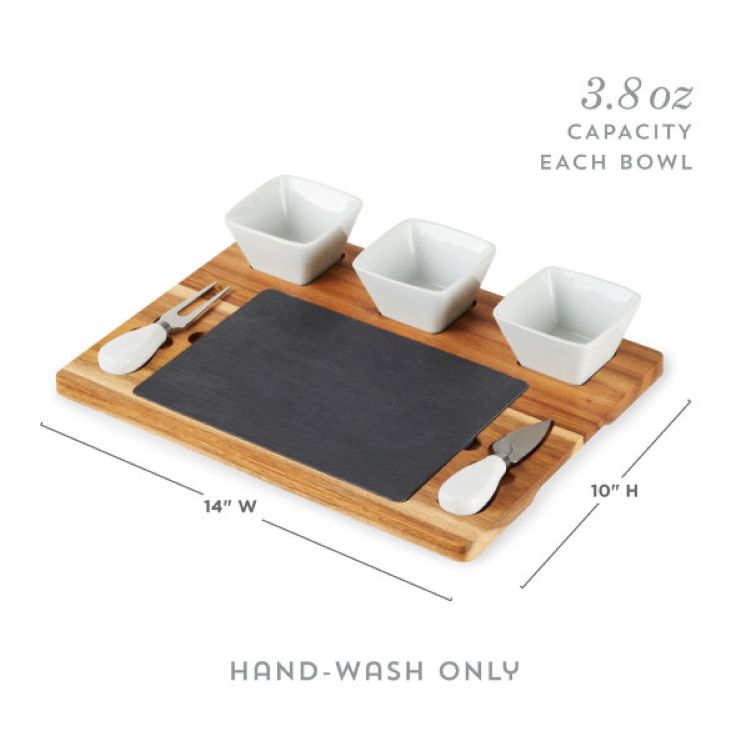 Twine Living® Acacia & Slate Cheese Board Set w/ Ceramic Bowls 8