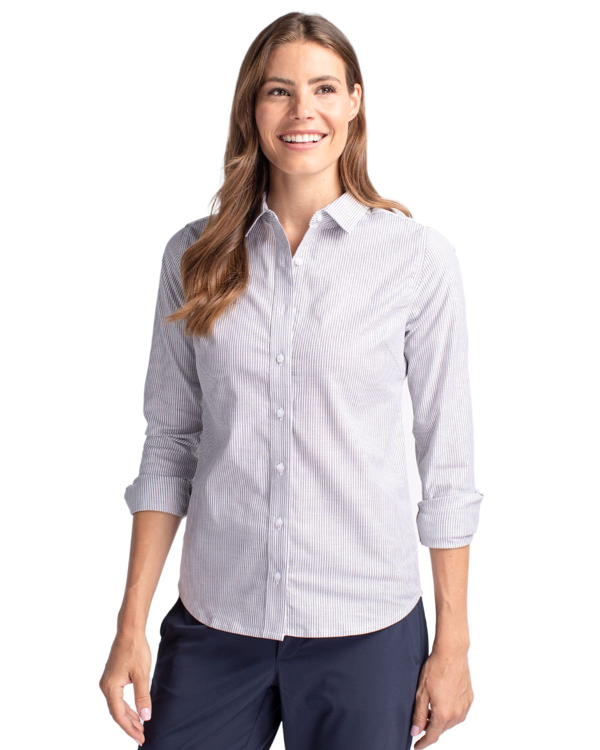 Stretch Oxford Stripe Womens Long Sleeve Dress Shirt