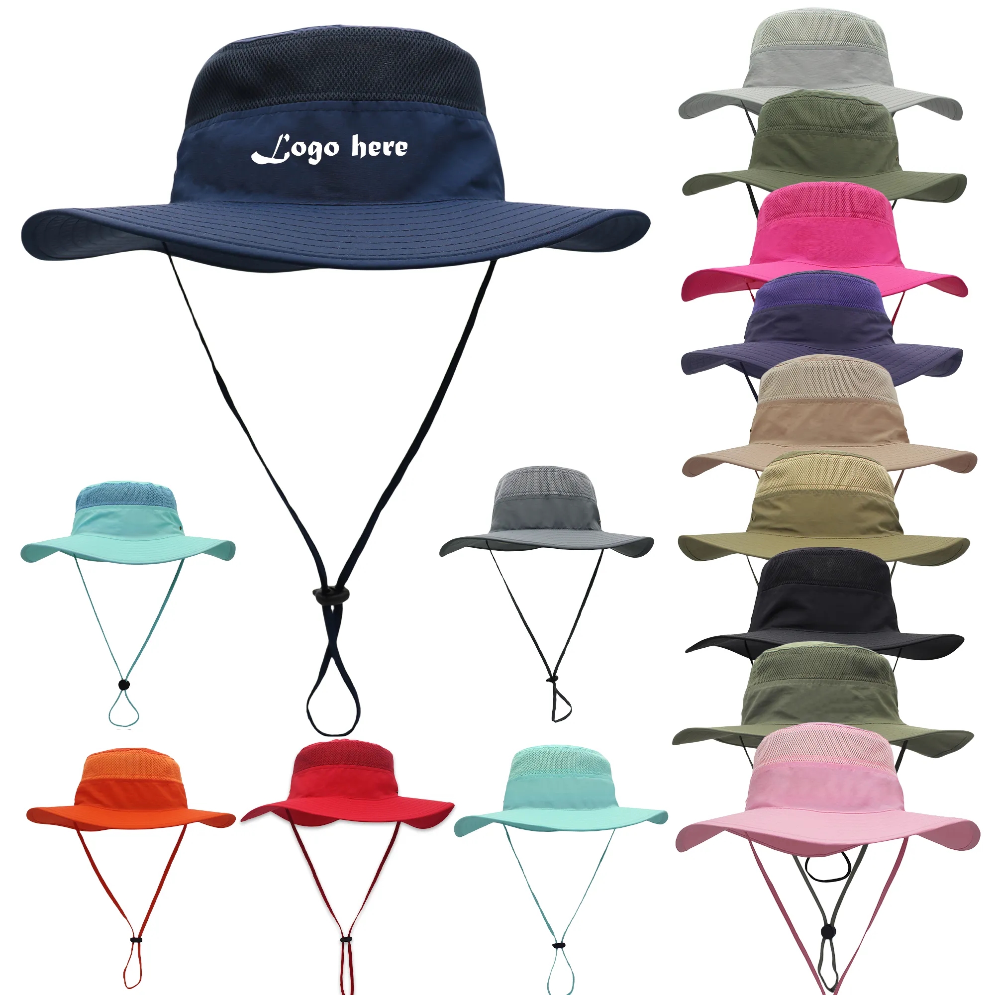 Nylon Wide Brim Bucket Hat With String