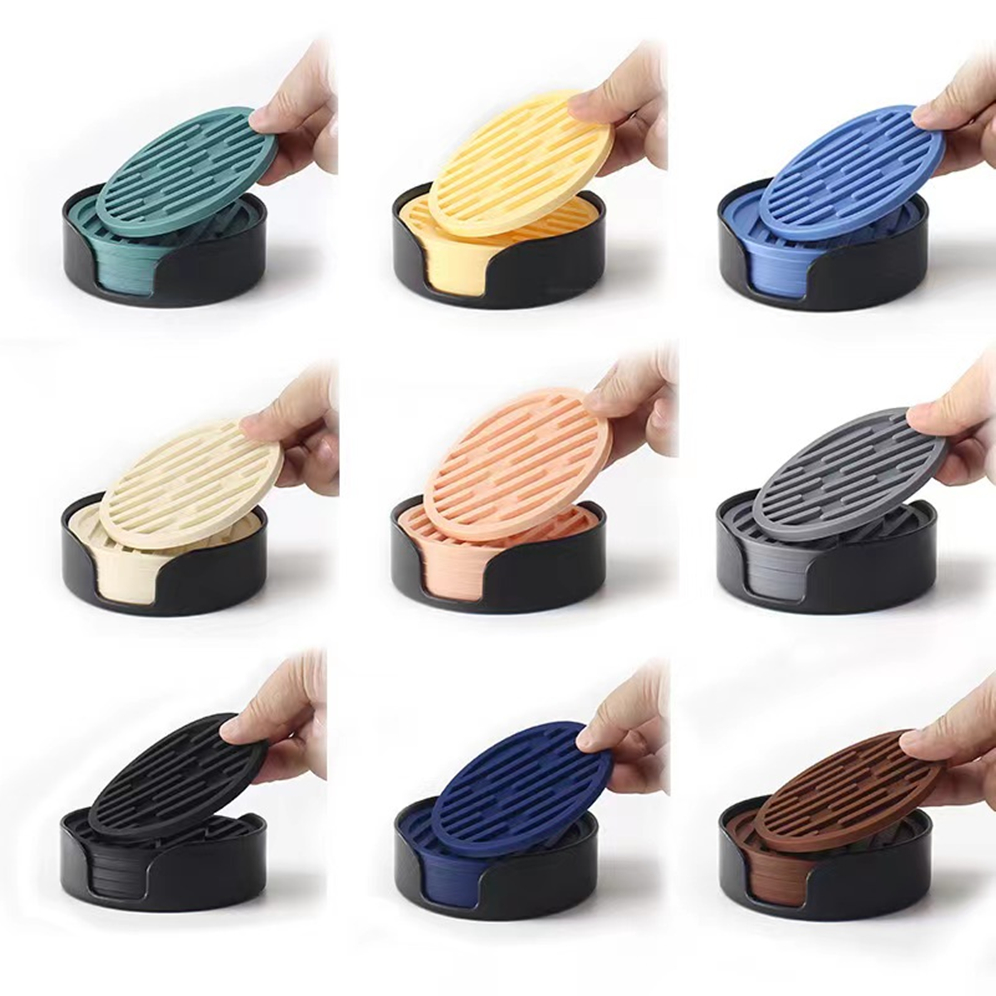 Set Of 6 Silicone Coasters For Drinks With Holder 4